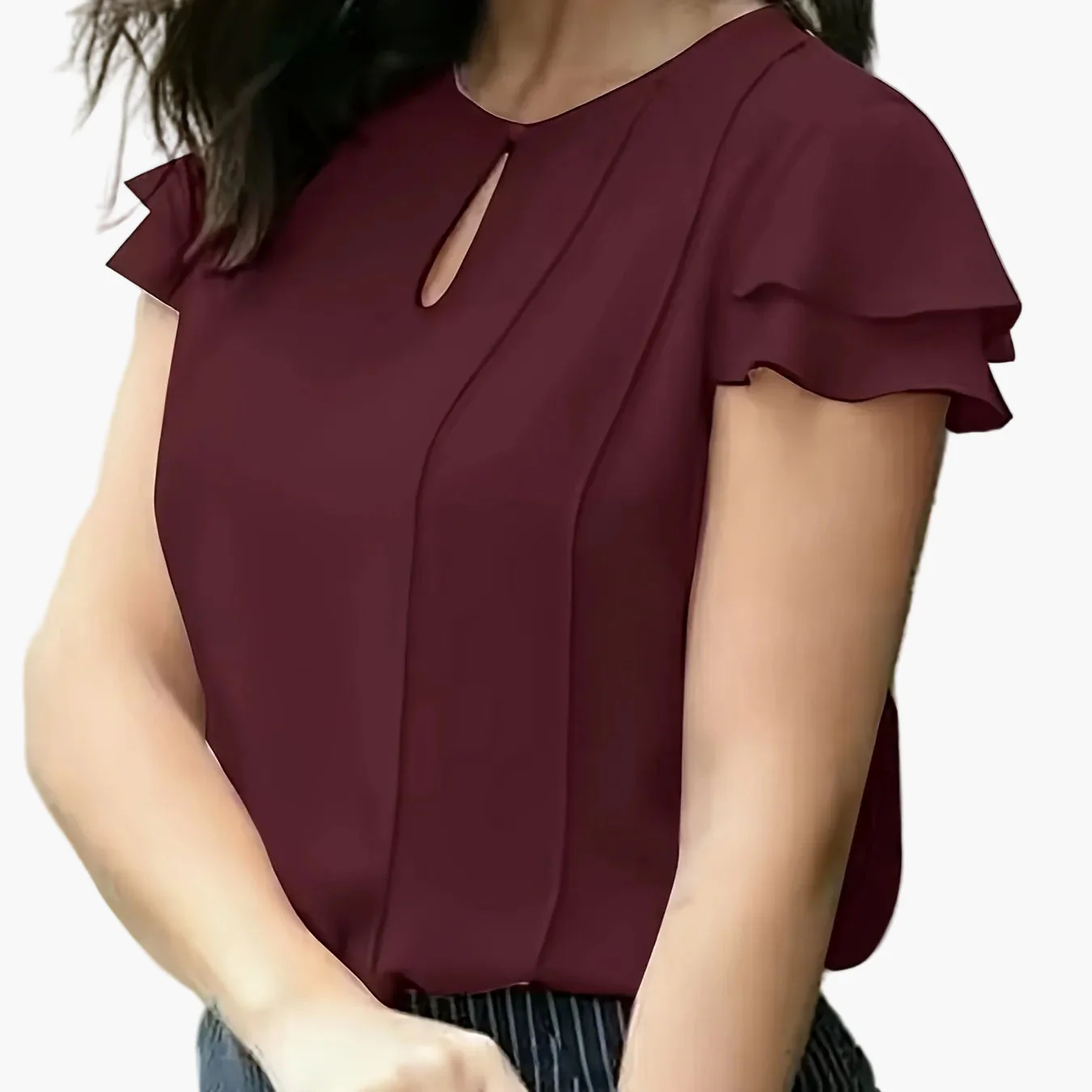 Blouse élégante à manches courtes volantées pour femme, style bureau et sorties - Image 13