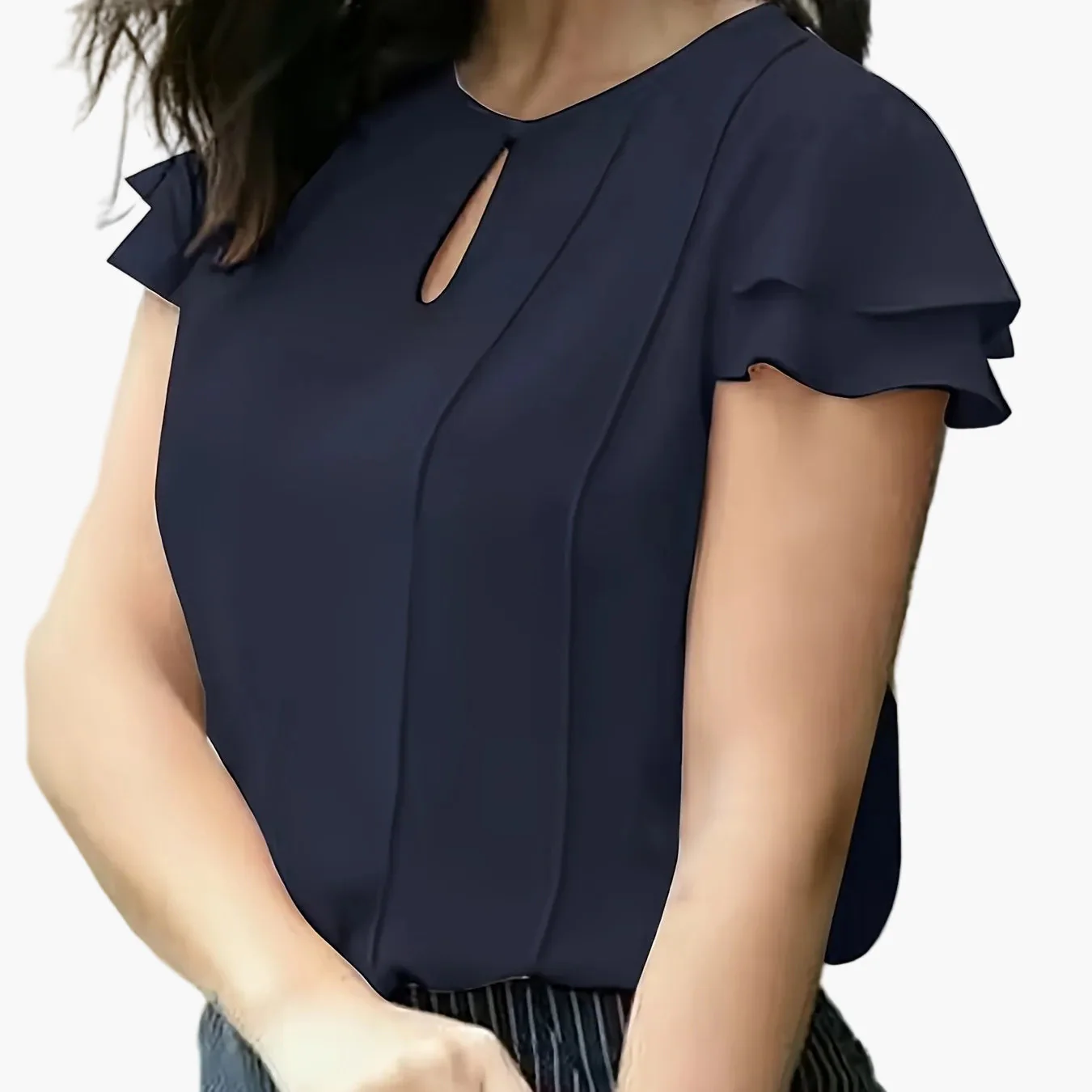 Blouse élégante à manches courtes volantées pour femme, style bureau et sorties - Image 14