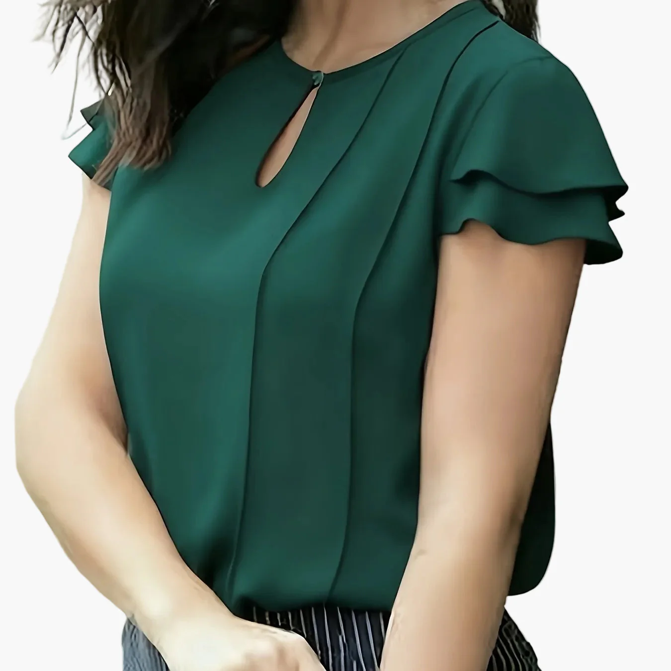 Blouse élégante à manches courtes volantées pour femme, style bureau et sorties - Image 15