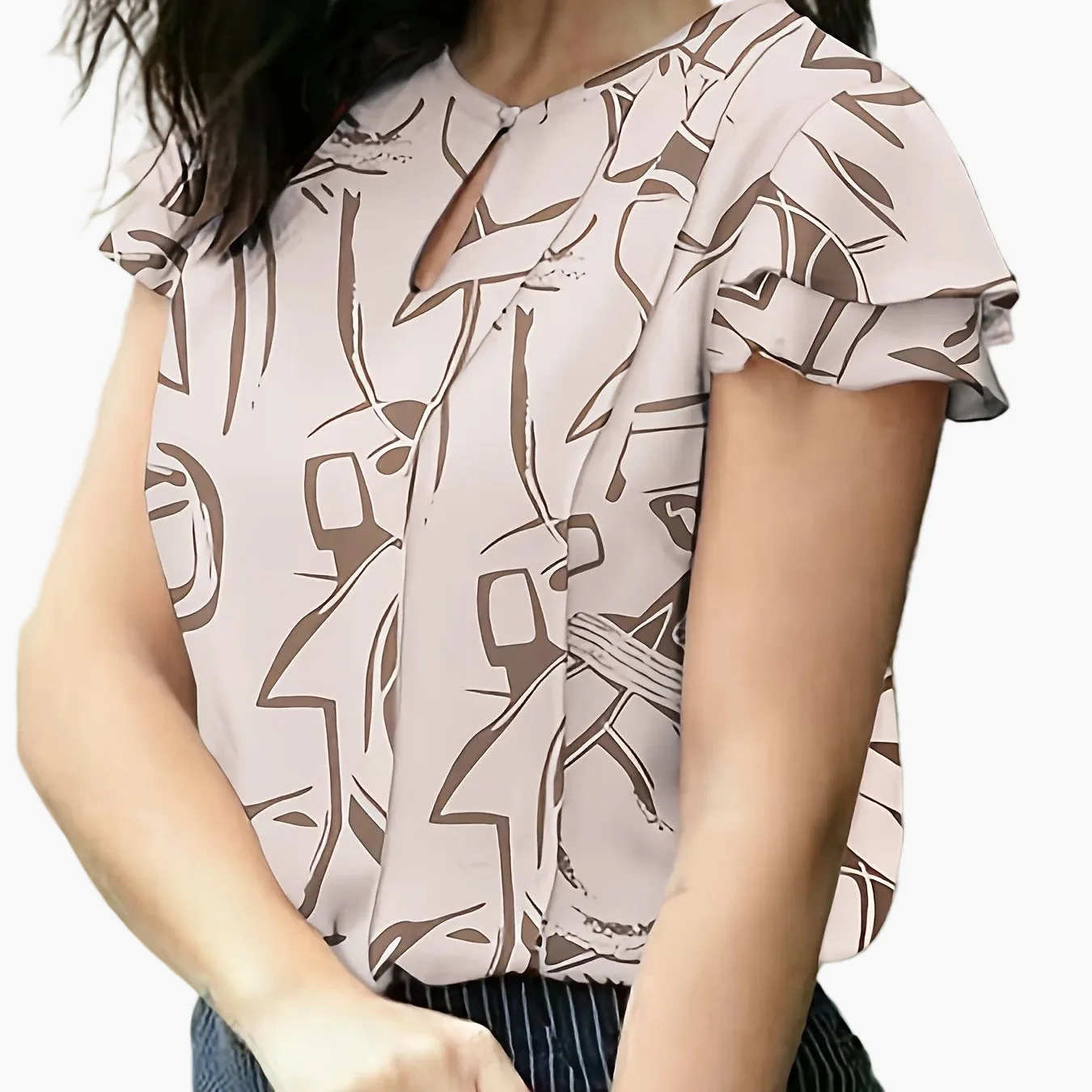 Blouse élégante à manches courtes volantées pour femme, style bureau et sorties - Image 17