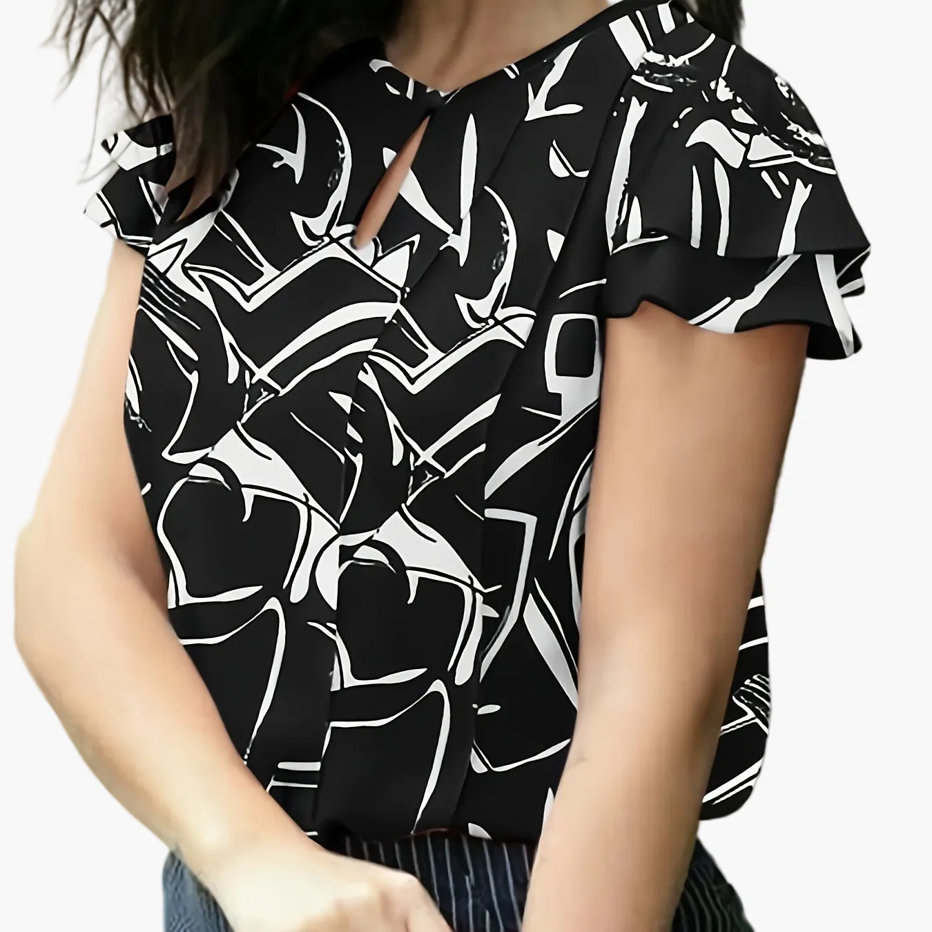 Blouse élégante à manches courtes volantées pour femme, style bureau et sorties - Image 18