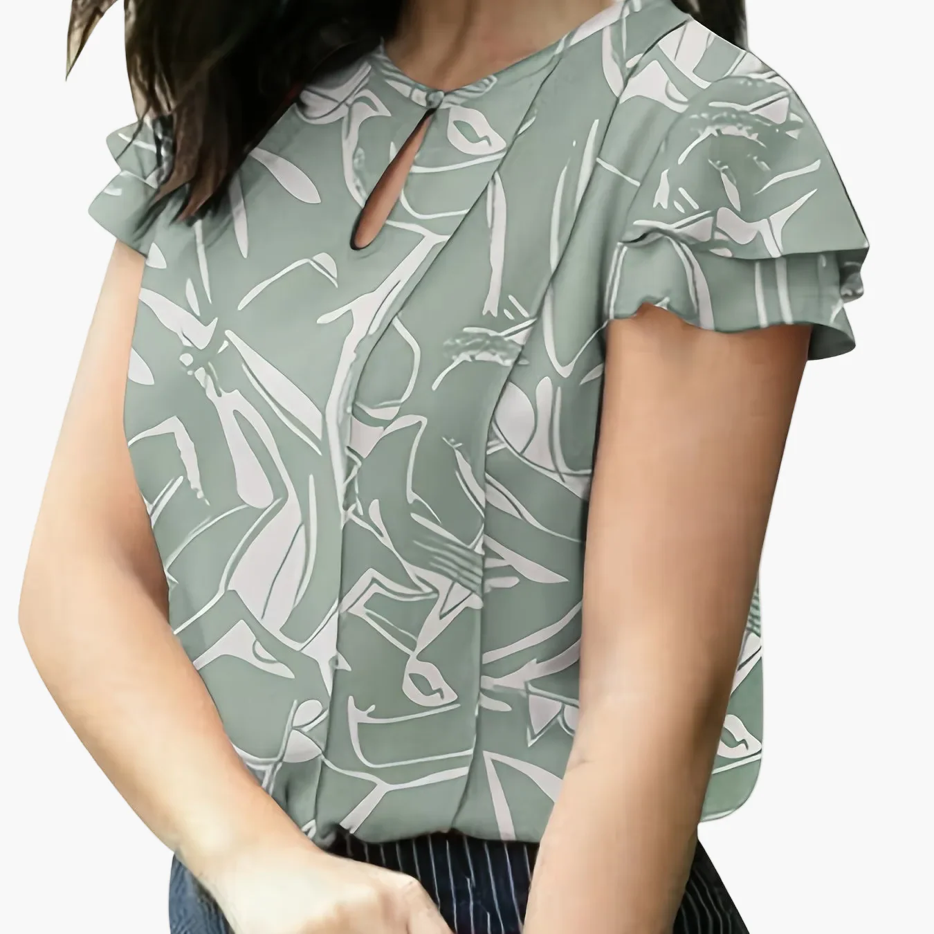 Blouse élégante à manches courtes volantées pour femme, style bureau et sorties - Image 19