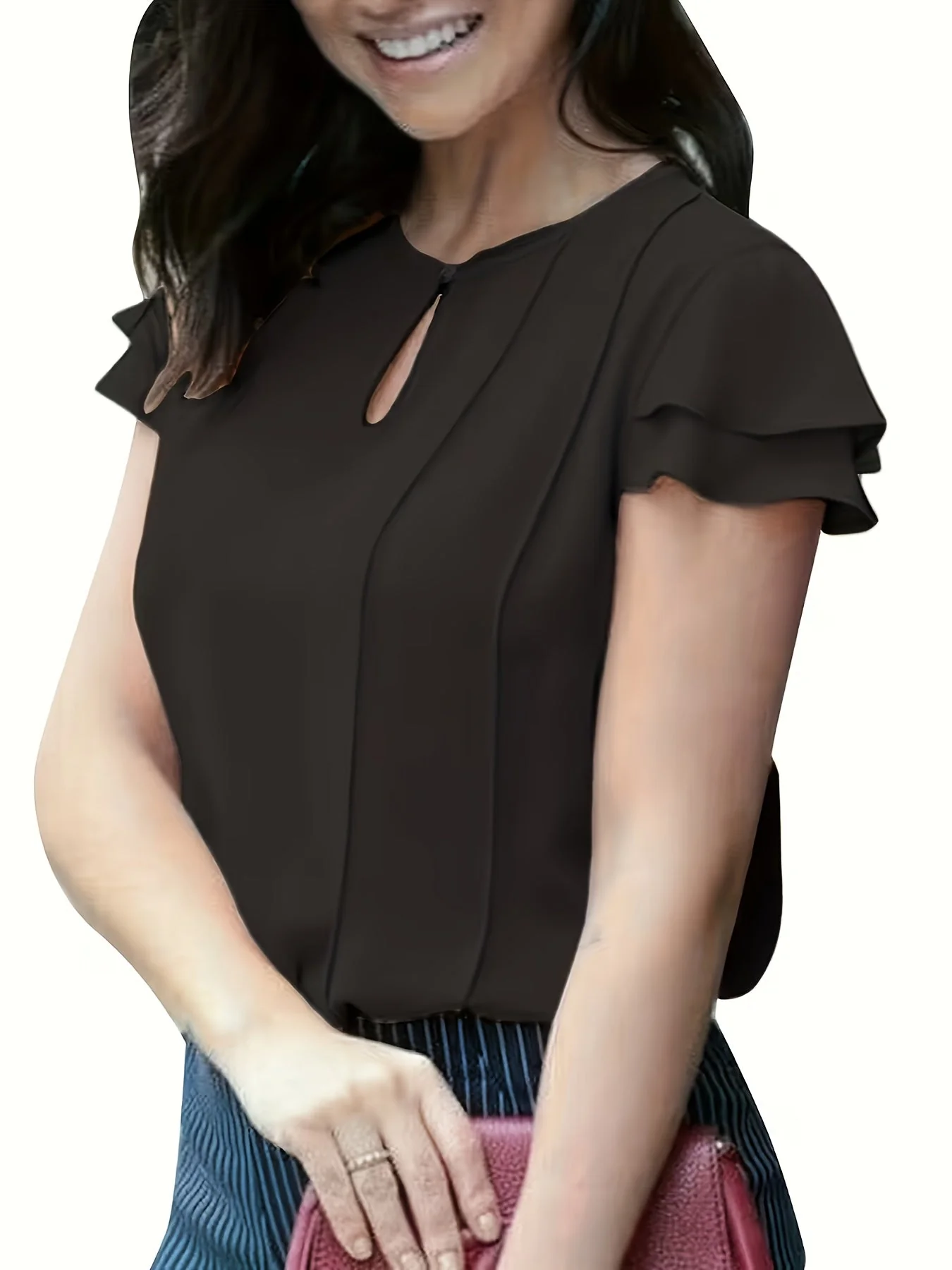 Blouse élégante à manches courtes volantées pour femme, style bureau et sorties - Image 6
