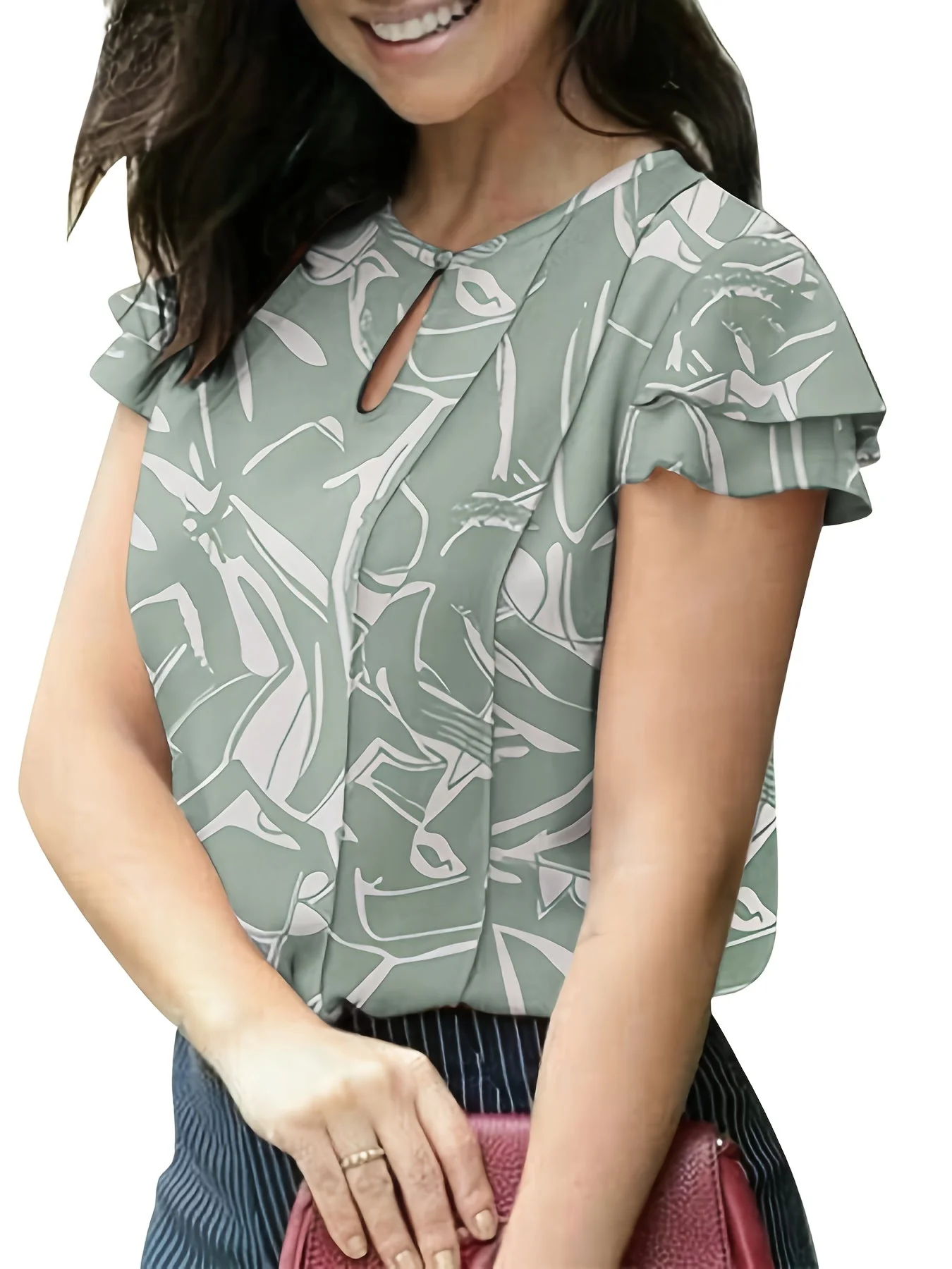 Blouse élégante à manches courtes volantées pour femme, style bureau et sorties - Image 8