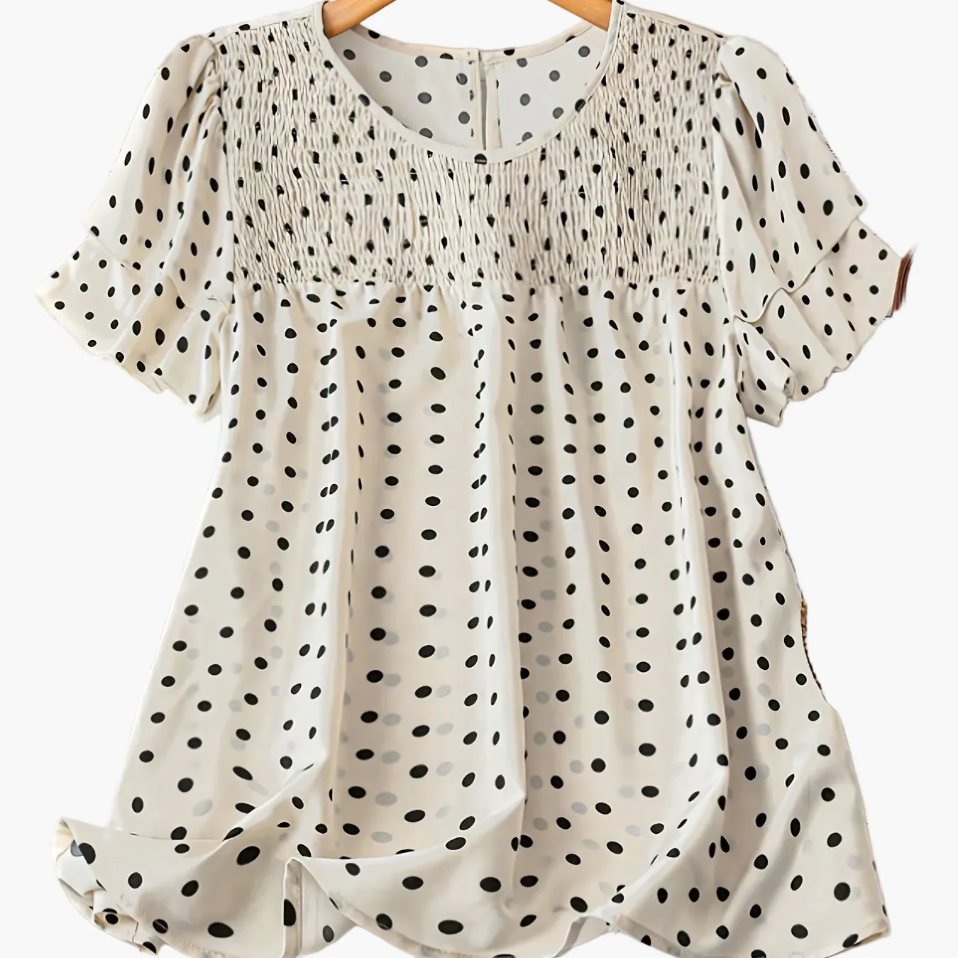 Blouse féminine à pois style élégant avec manches courtes et col rond pour été - Image 7