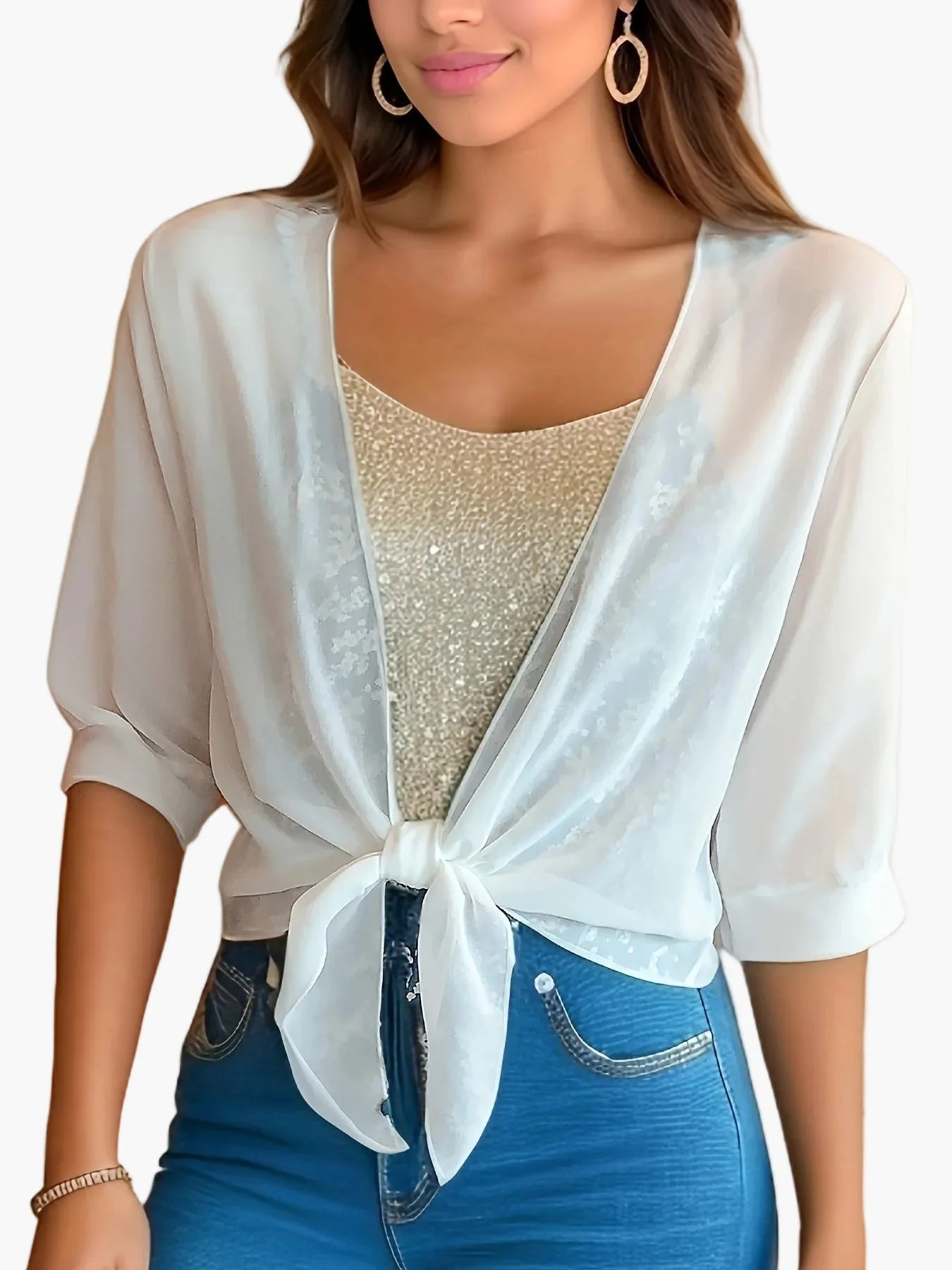 Blouse Femme Élégante à Nouer Style Décontracté Printemps Été - Image 2