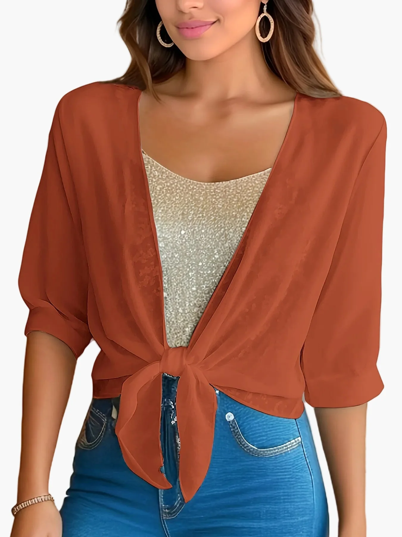 Blouse Femme Élégante à Nouer Style Décontracté Printemps Été - Image 3