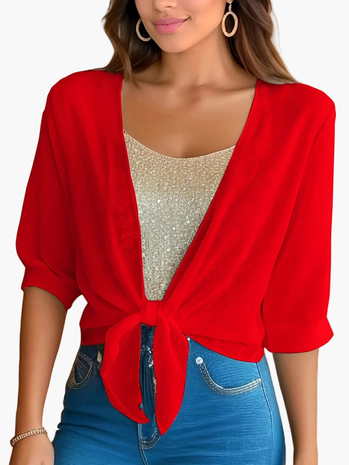 Blouse Femme Élégante à Nouer Style Décontracté Printemps Été - Image 4