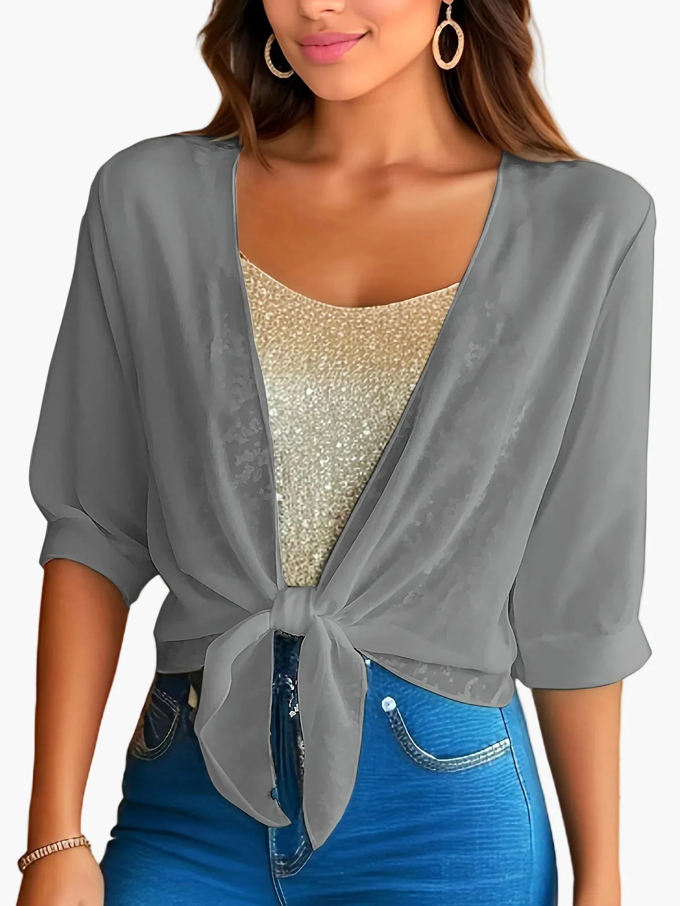 Blouse Femme Élégante à Nouer Style Décontracté Printemps Été - Image 6