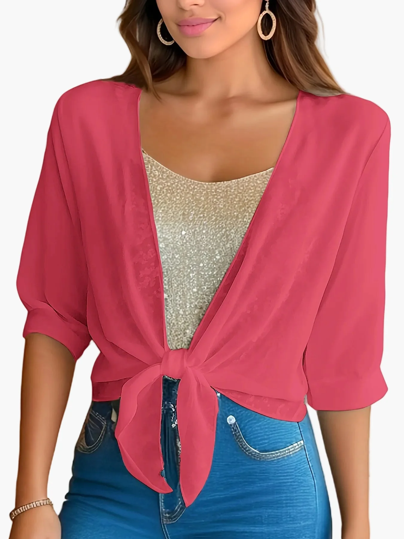 Blouse Femme Élégante à Nouer Style Décontracté Printemps Été - Image 7