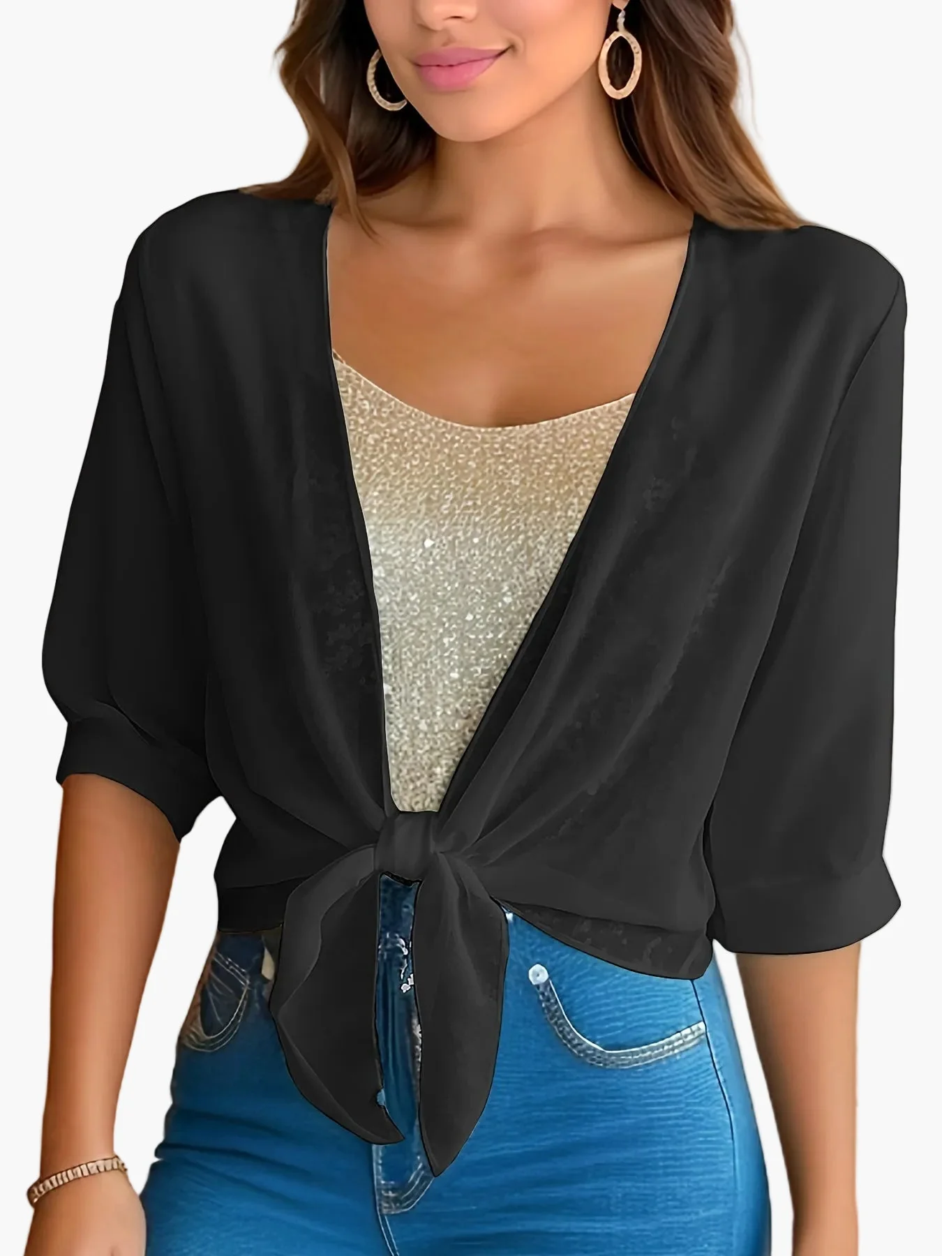 Blouse Femme Élégante à Nouer Style Décontracté Printemps Été - Image 8
