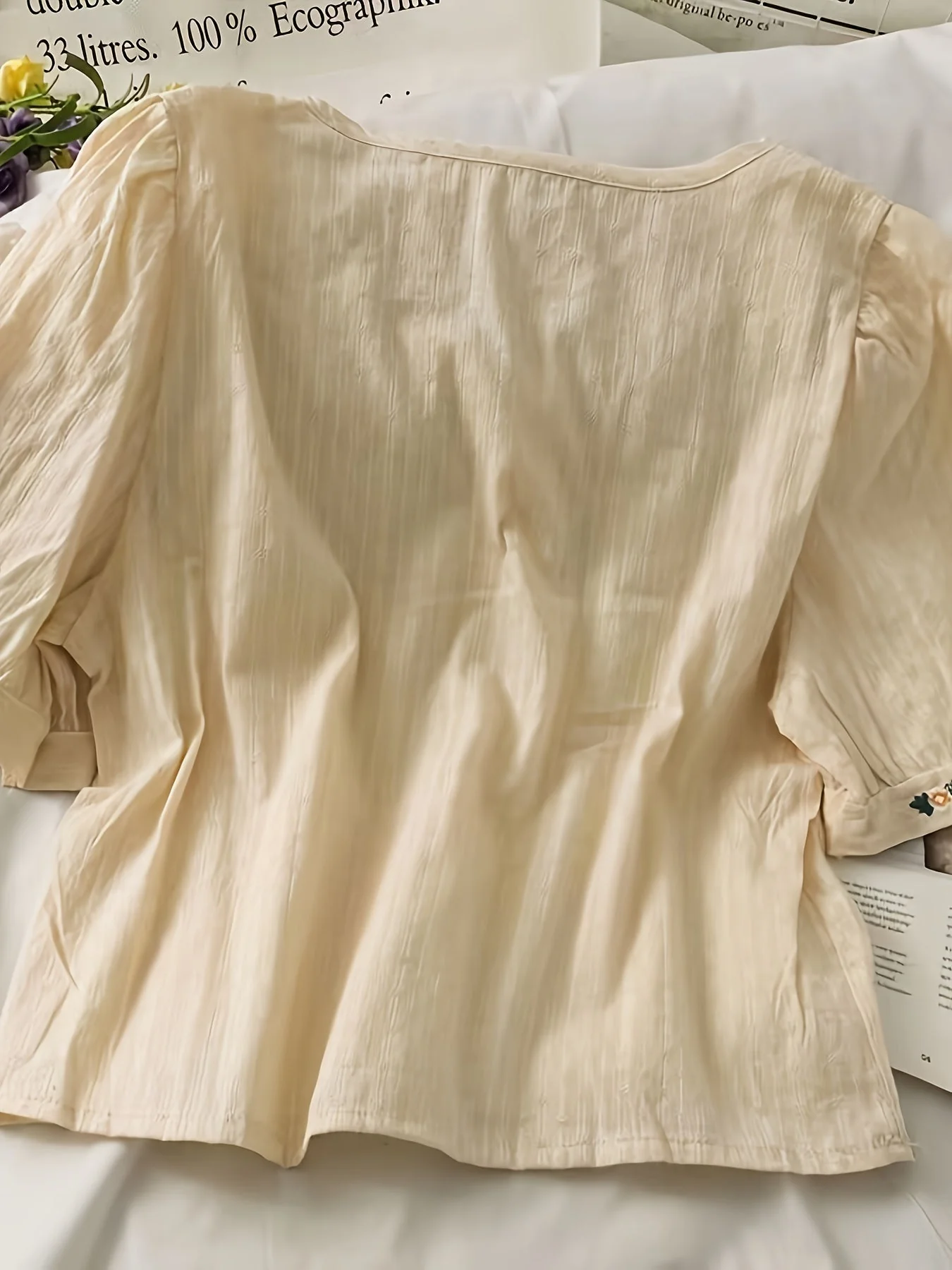 Blouse femme élégante à col carré et broderies florales, style décontracté printemps-été - Image 10