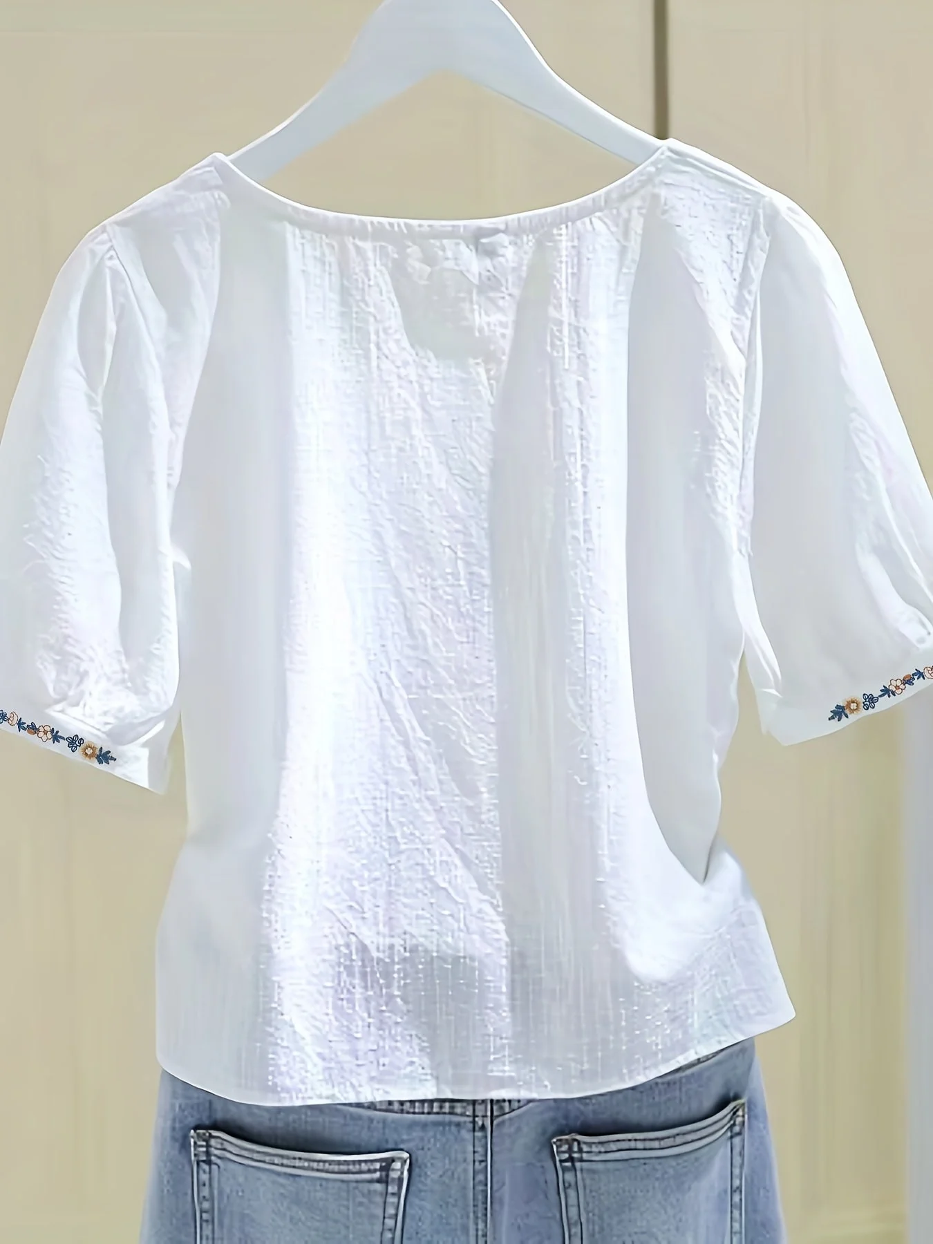 Blouse femme élégante à col carré et broderies florales, style décontracté printemps-été - Image 6