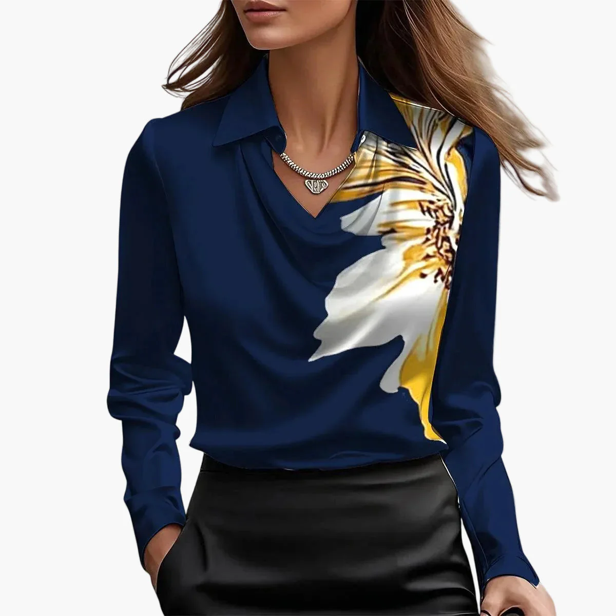 Blouse Femme Élégante à Col Cascade Style Chic pour Bureau et Sorties - Image 9