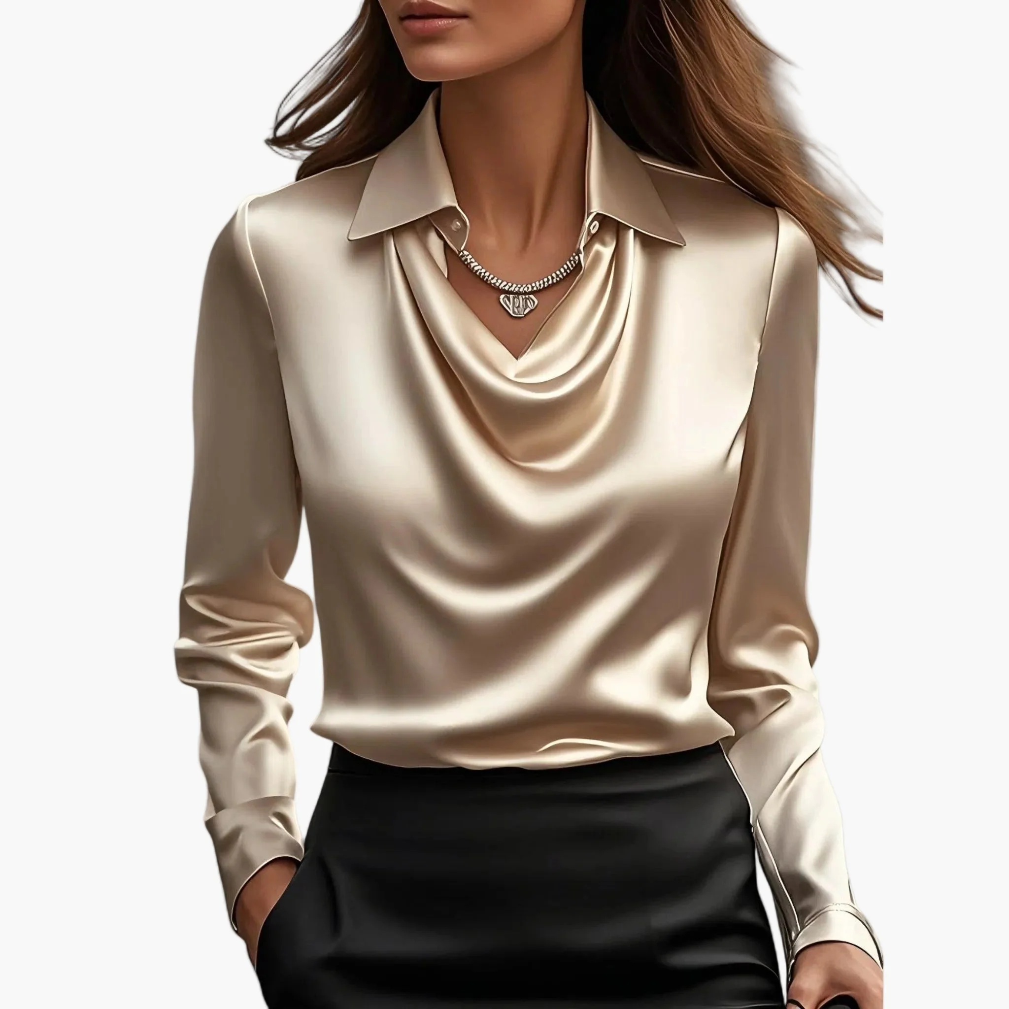 Blouse Femme Élégante Col Drapé Style Chic pour Bureau et Événements - Image 3