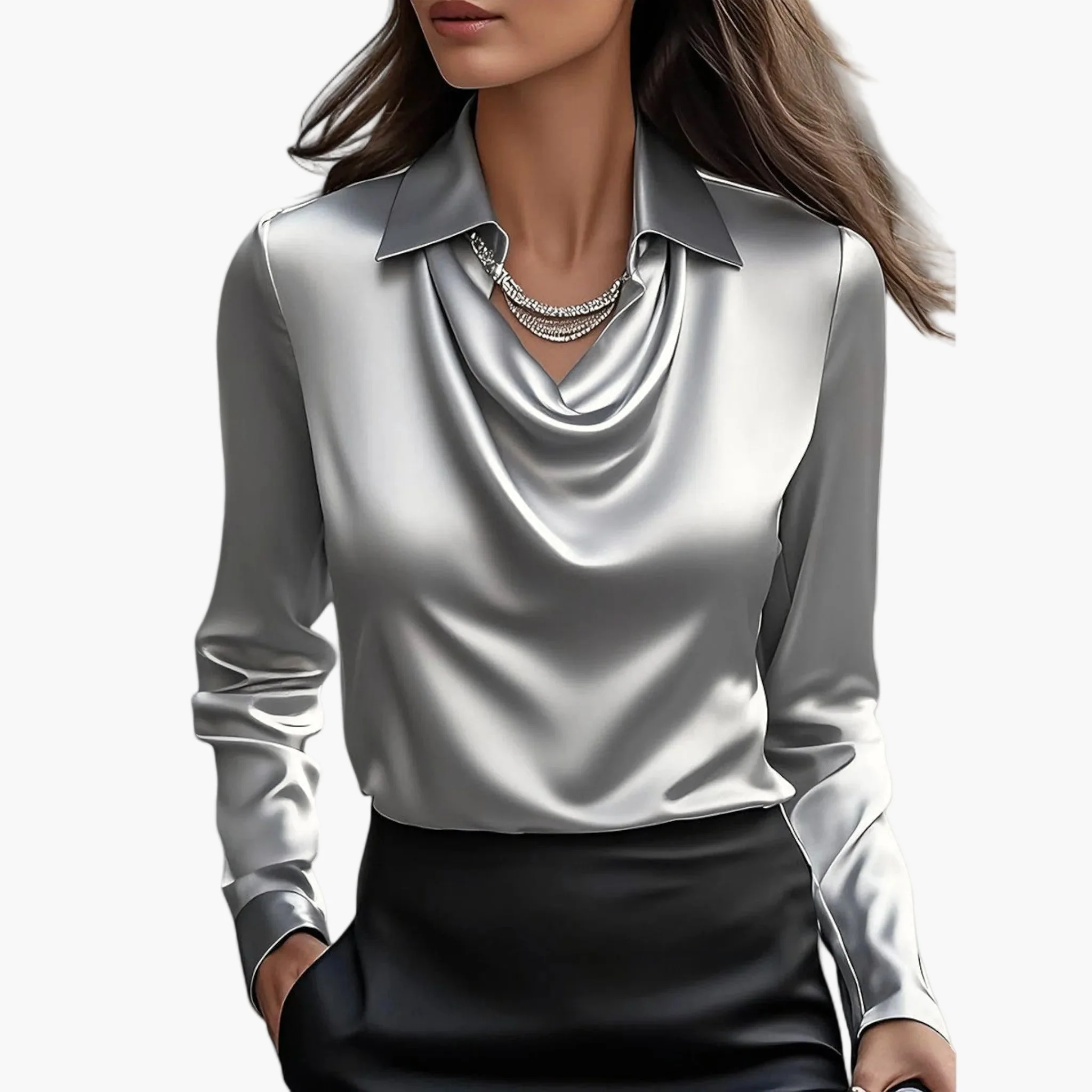 Blouse Femme Élégante Col Drapé Style Chic pour Bureau et Événements - Image 5