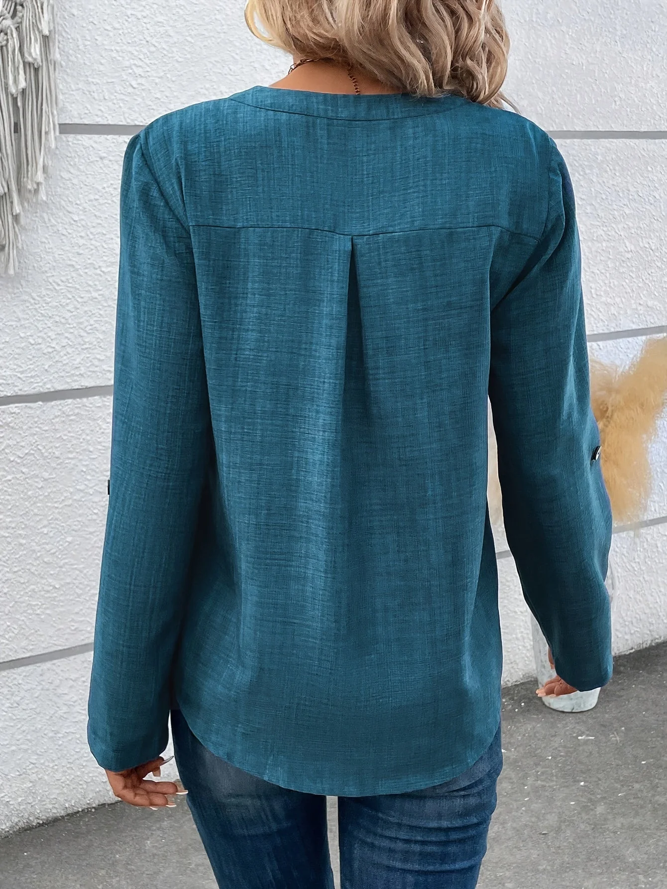 Blouse Femme Élégante Col V Boutonnée Style Décontracté avec Poche – Idéale pour le Quotidien et le Bureau - Image 3