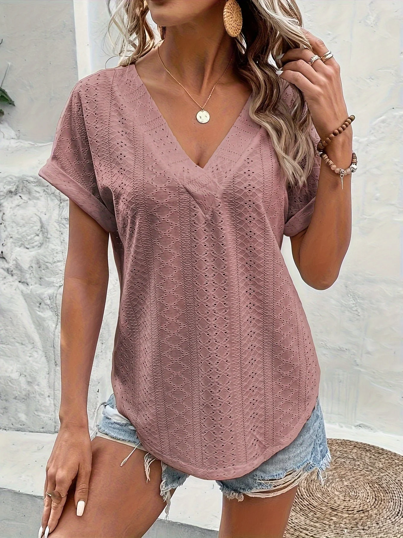 Blouse Femme Élégante Col V Style Décontracté pour Printemps Été - Image 11