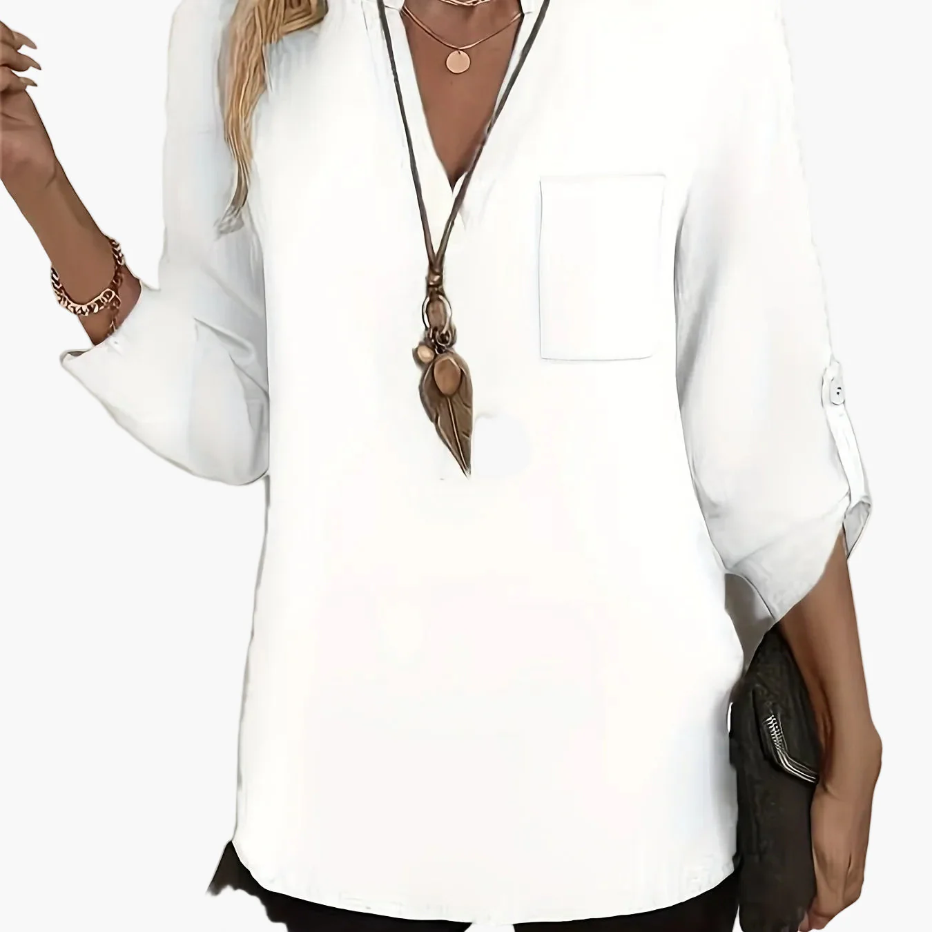 Blouse Femme Élégante Décontractée à Manches Longues et Col en V pour le Quotidien ou le Bureau - Image 12
