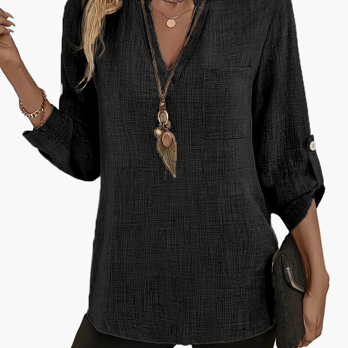 Blouse Femme Élégante Décontractée à Manches Longues et Col en V pour le Quotidien ou le Bureau - Image 13