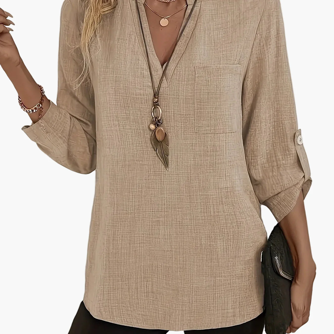 Blouse Femme Élégante Décontractée à Manches Longues et Col en V pour le Quotidien ou le Bureau - Image 15