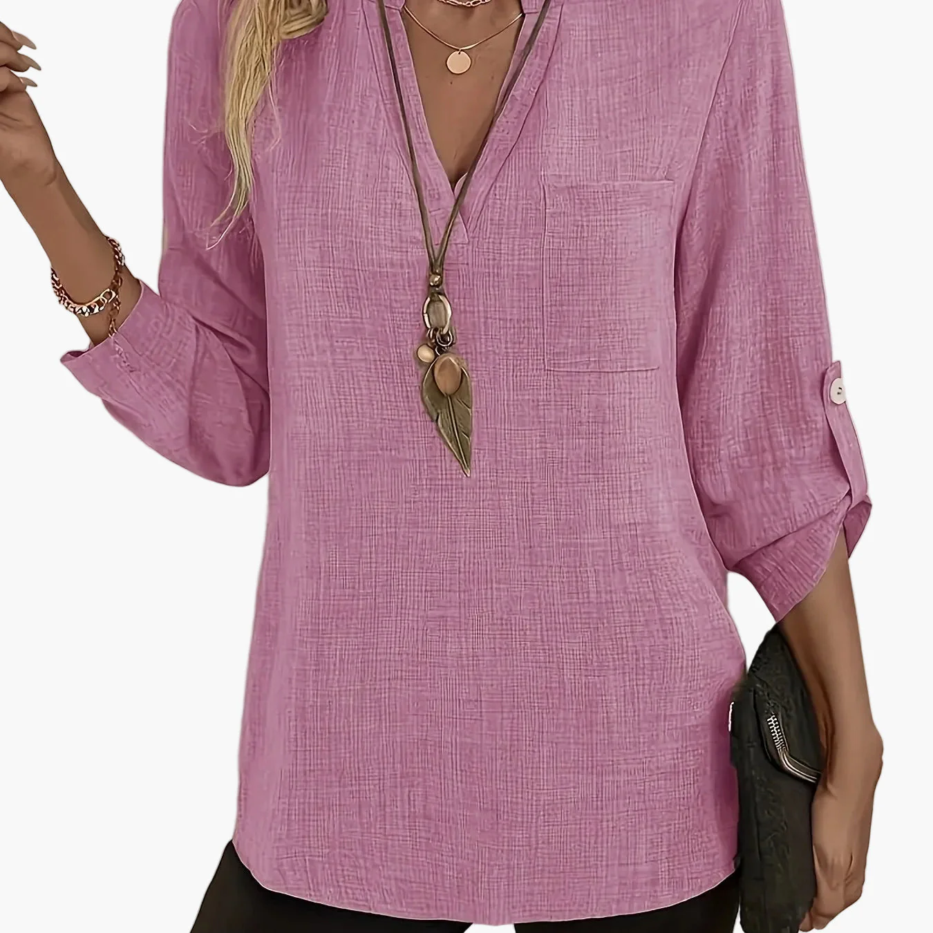 Blouse Femme Élégante Décontractée à Manches Longues et Col en V pour le Quotidien ou le Bureau - Image 16