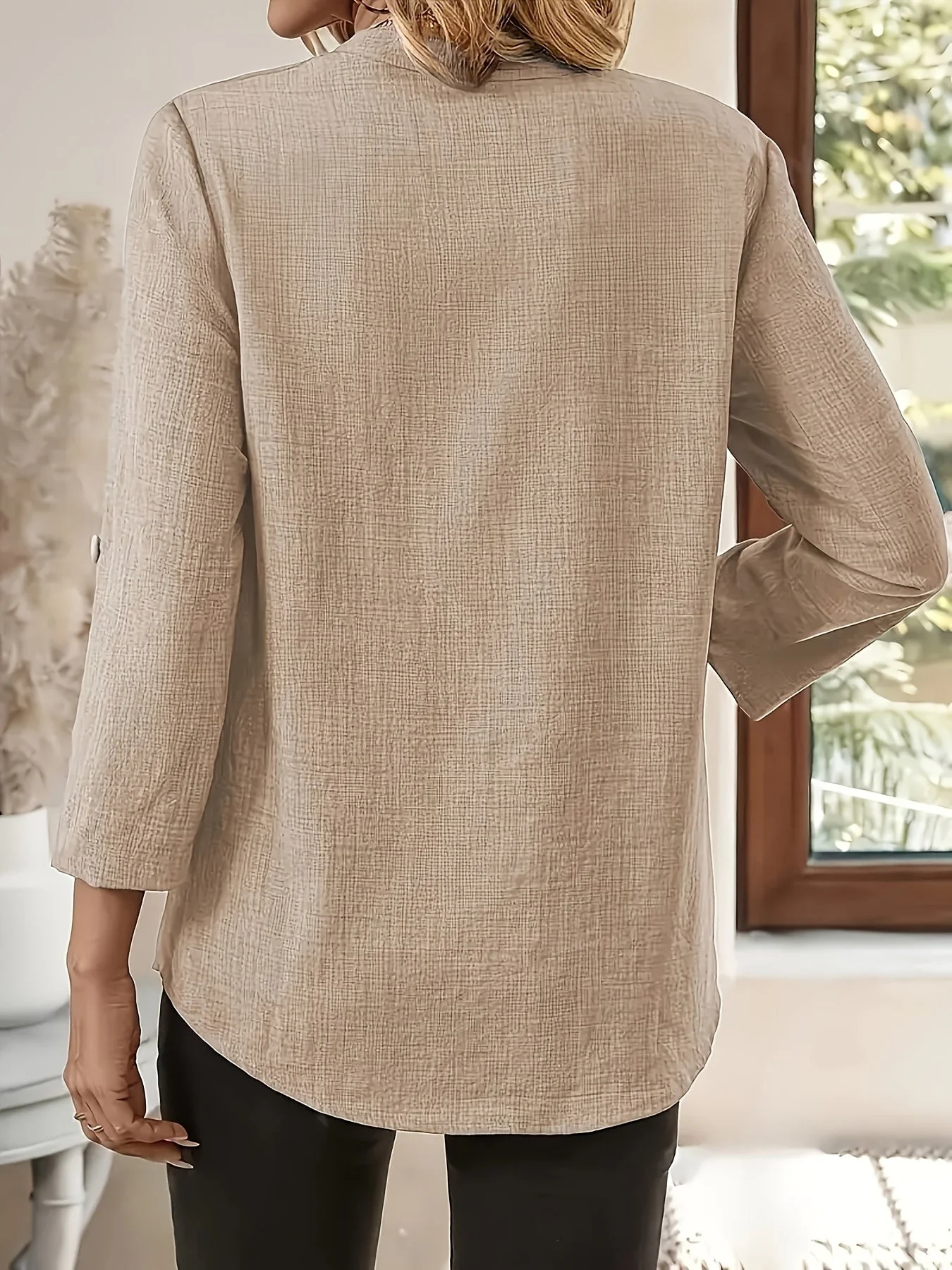 Blouse Femme Élégante Décontractée à Manches Longues et Col en V pour le Quotidien ou le Bureau - Image 6