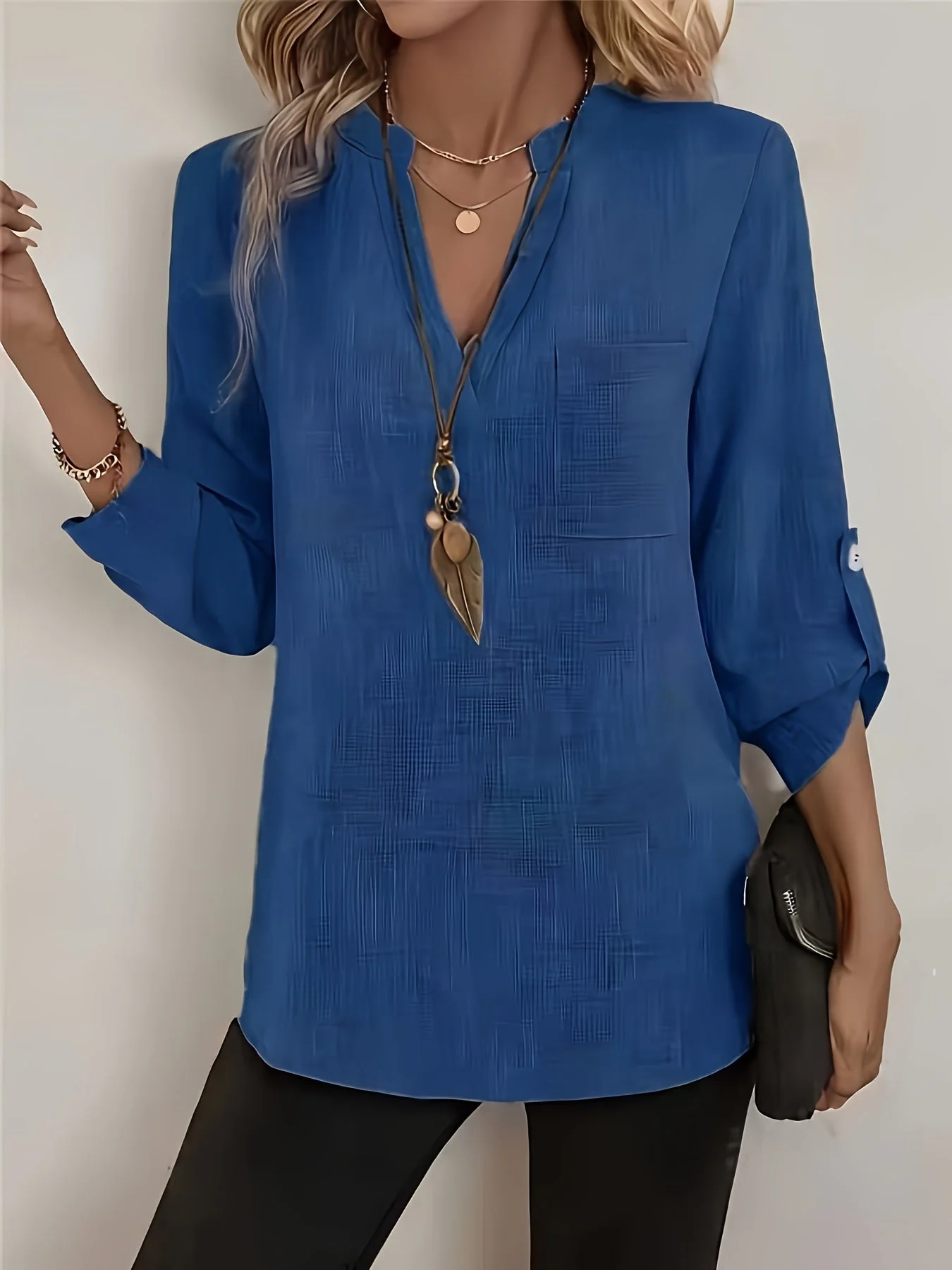 Blouse Femme Élégante Décontractée à Manches Longues et Col en V pour le Quotidien ou le Bureau - Image 9