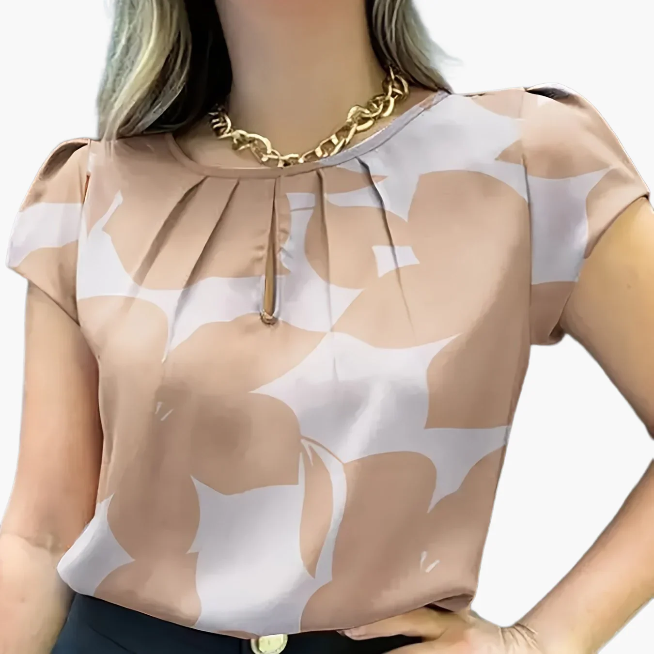 Blouse femme élégante à imprimé abstrait manches courtes style chic pour bureau et sorties - Image 12