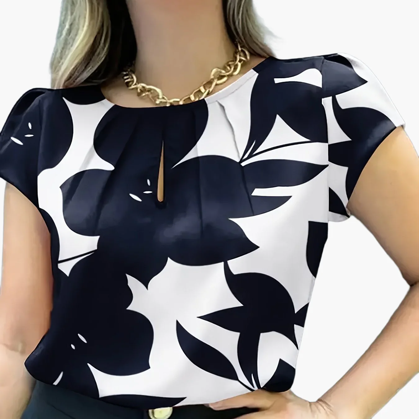 Blouse femme élégante à imprimé abstrait manches courtes style chic pour bureau et sorties - Image 13