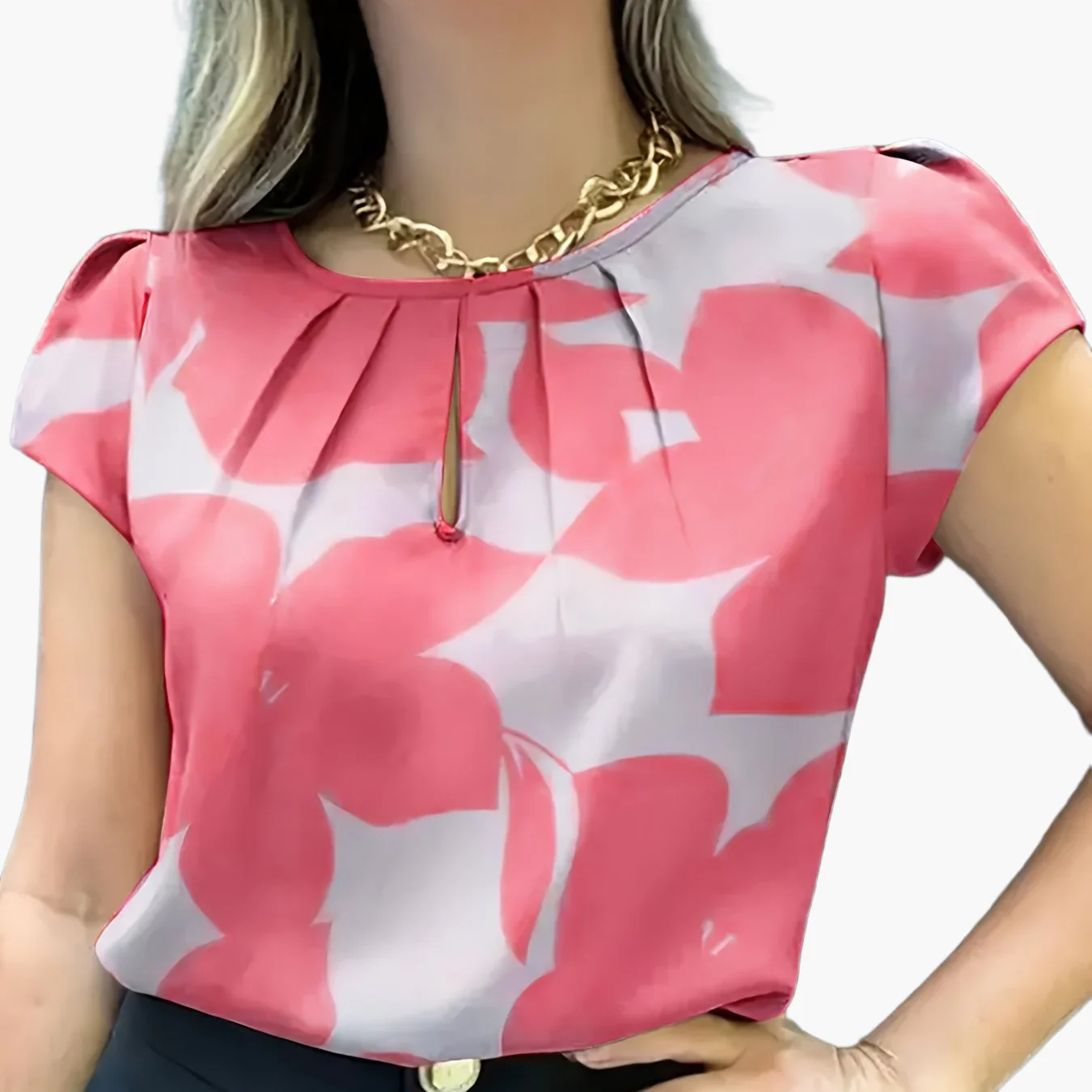Blouse femme élégante à imprimé abstrait manches courtes style chic pour bureau et sorties - Image 15