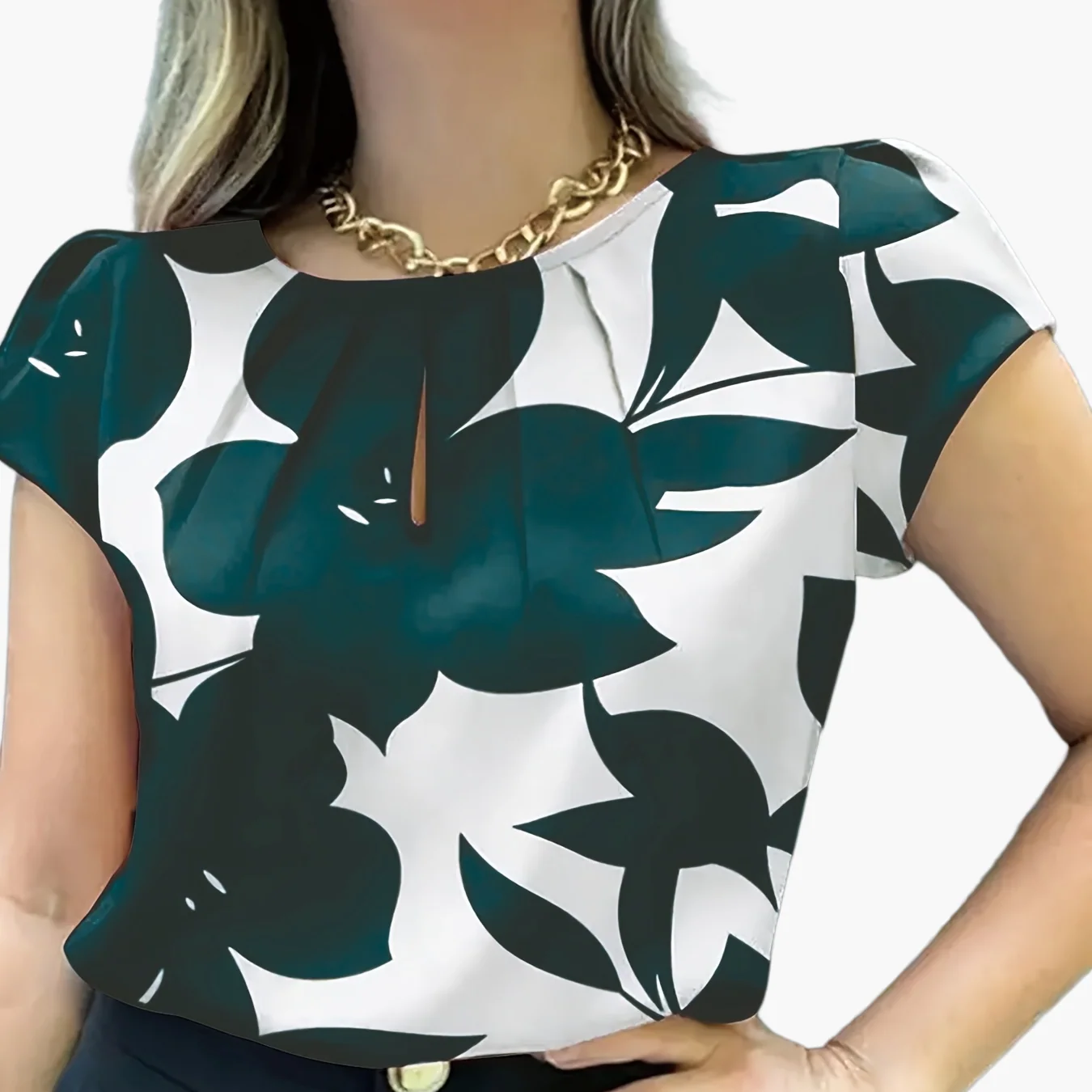 Blouse femme élégante à imprimé abstrait manches courtes style chic pour bureau et sorties - Image 16