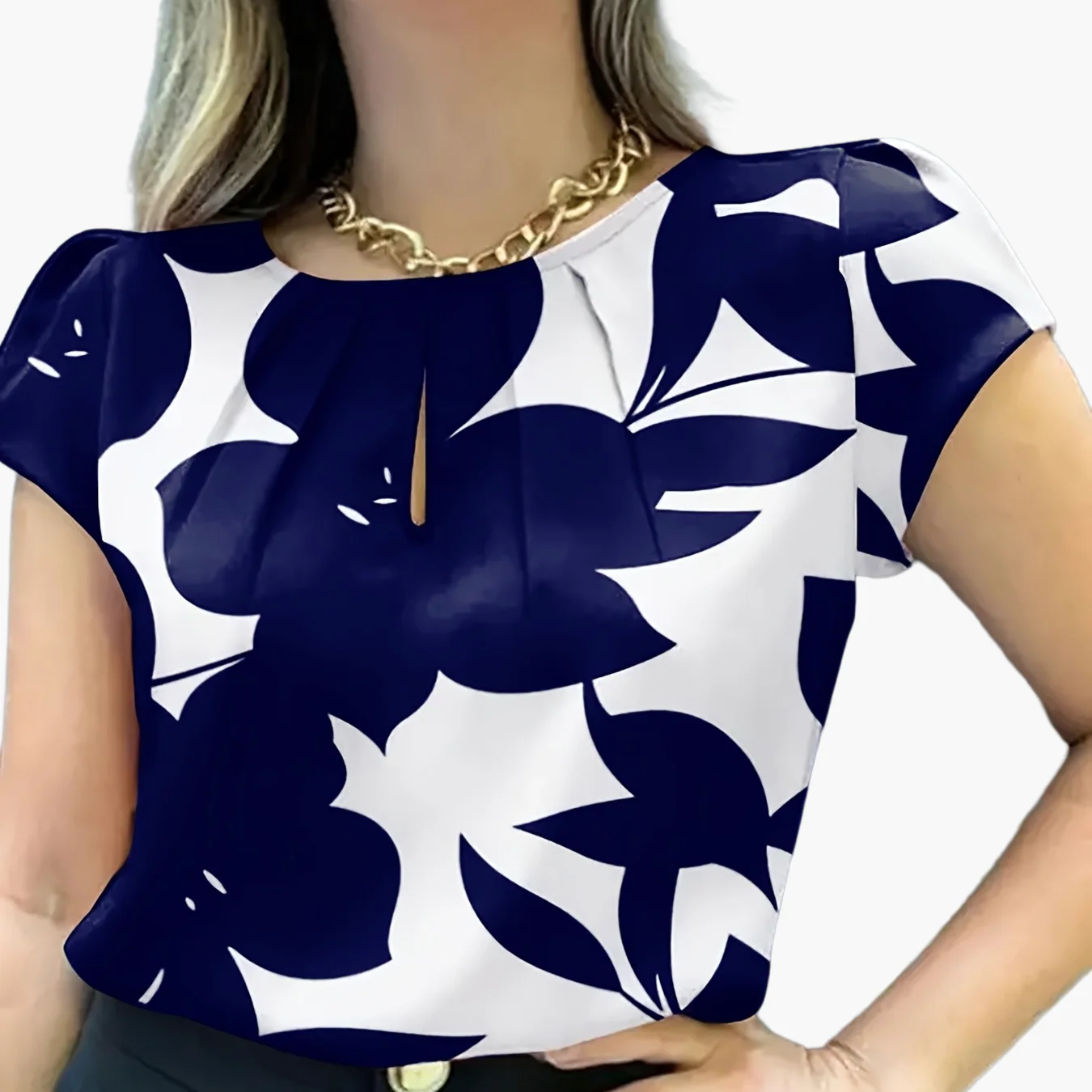 Blouse femme élégante à imprimé abstrait manches courtes style chic pour bureau et sorties - Image 17