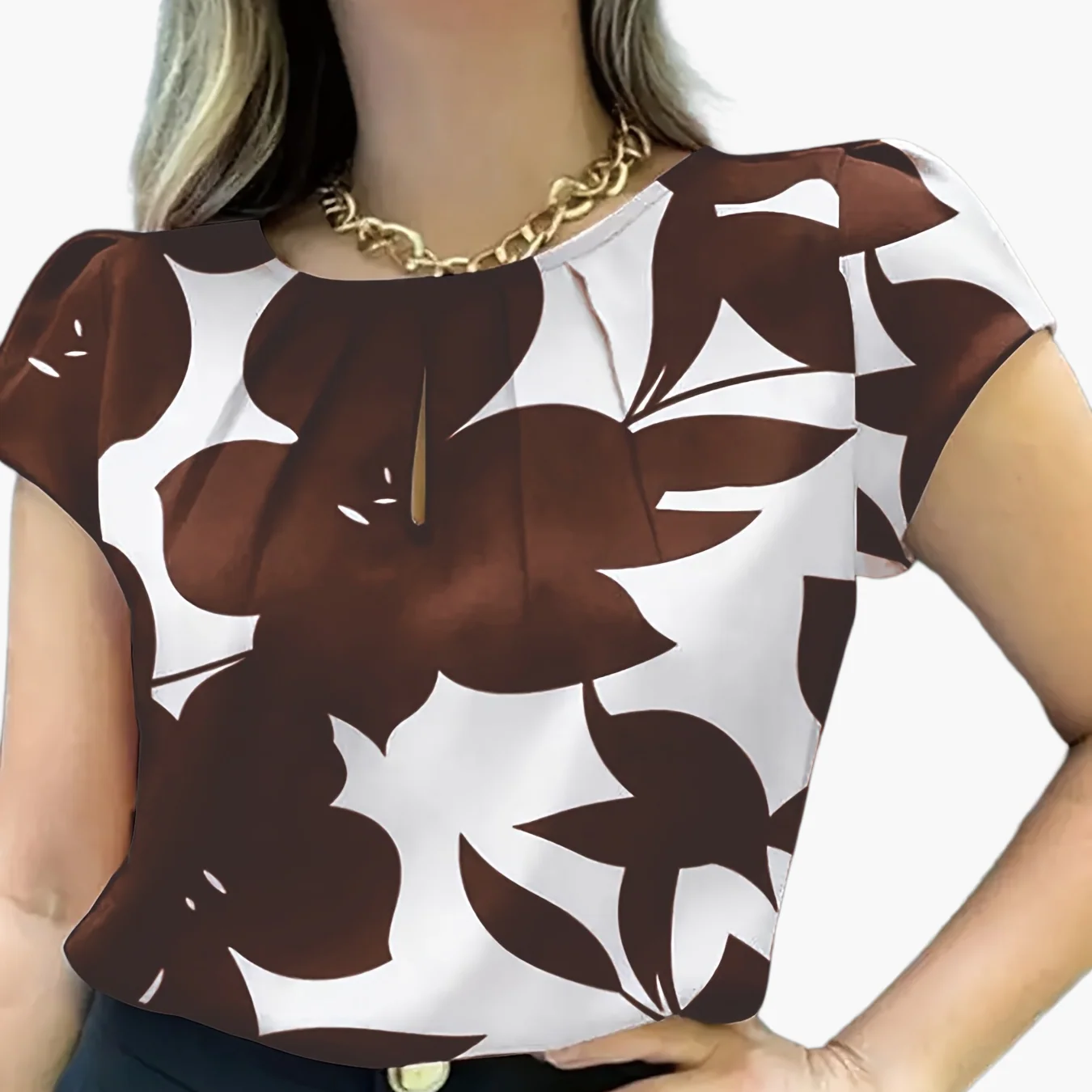 Blouse femme élégante à imprimé abstrait manches courtes style chic pour bureau et sorties - Image 18