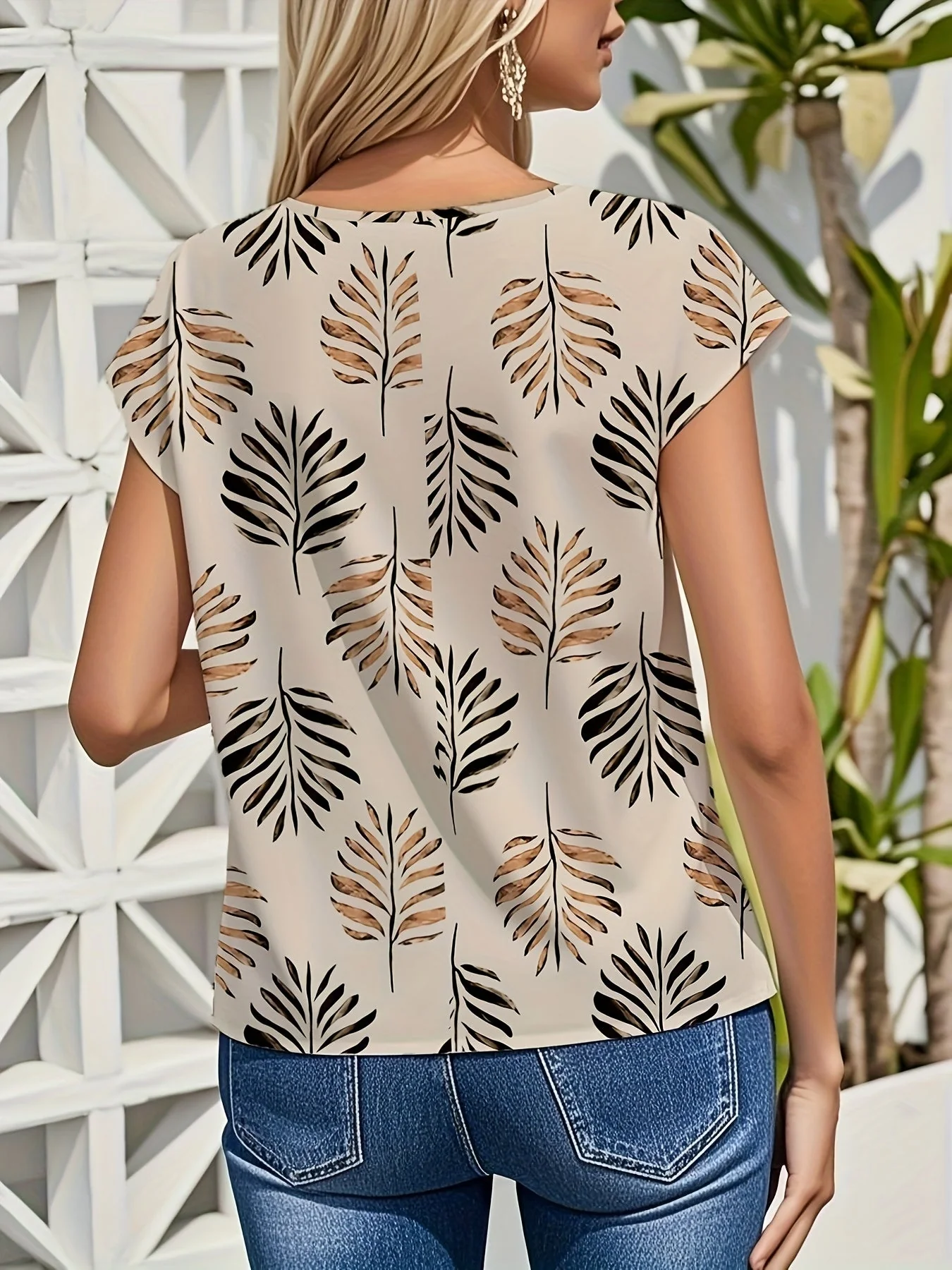 Blouse Femme Élégante à Imprimé Feuilles Style Printanier Été – Idéal pour Sorties Décontractées - Image 3