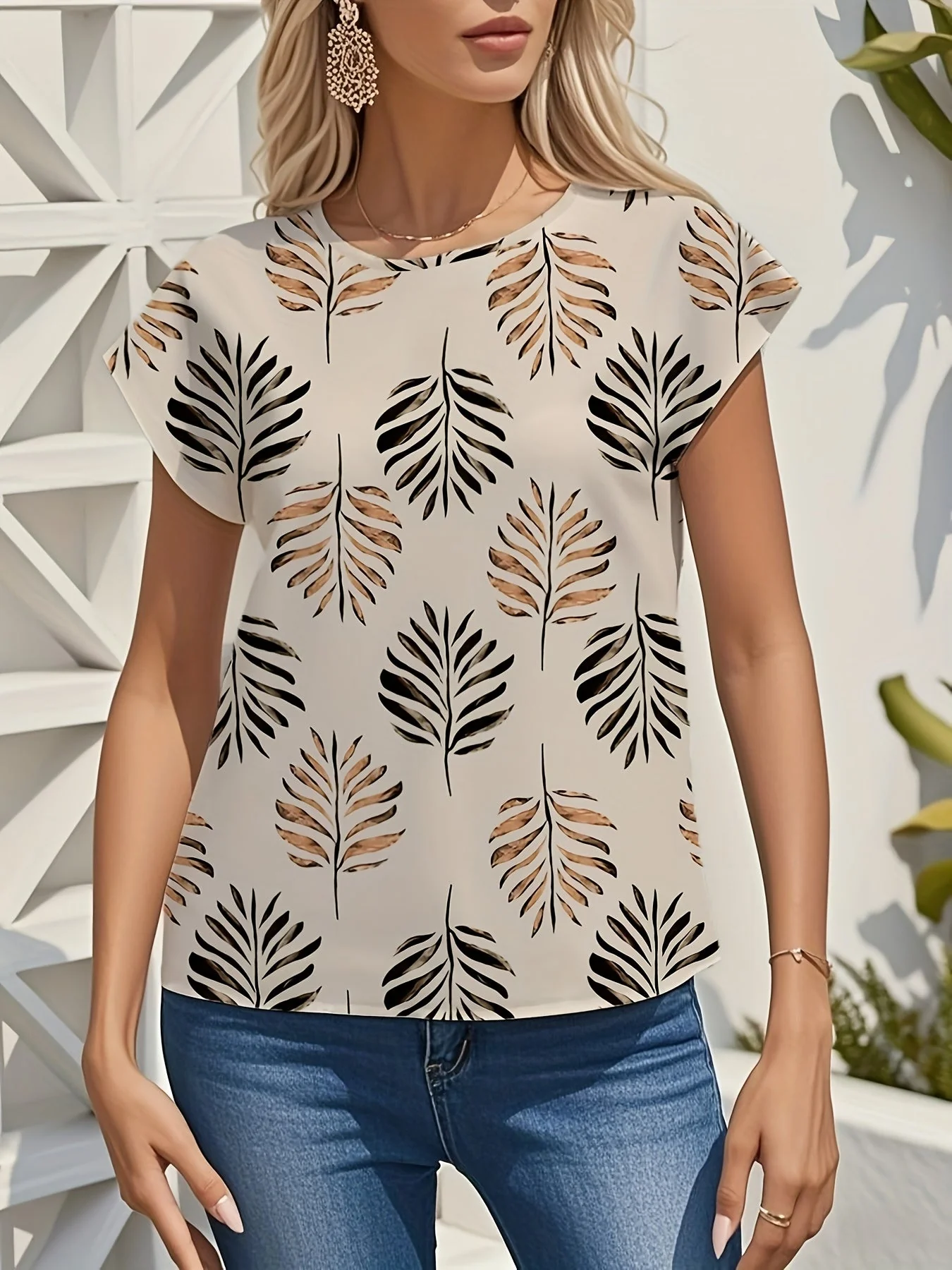 Blouse Femme Élégante à Imprimé Feuilles Style Printanier Été – Idéal pour Sorties Décontractées - Image 6