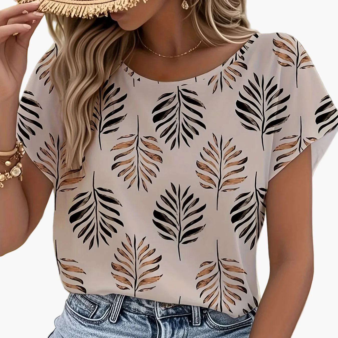 Blouse Femme Élégante à Imprimé Feuilles Style Printanier Été – Idéal pour Sorties Décontractées - Image 9