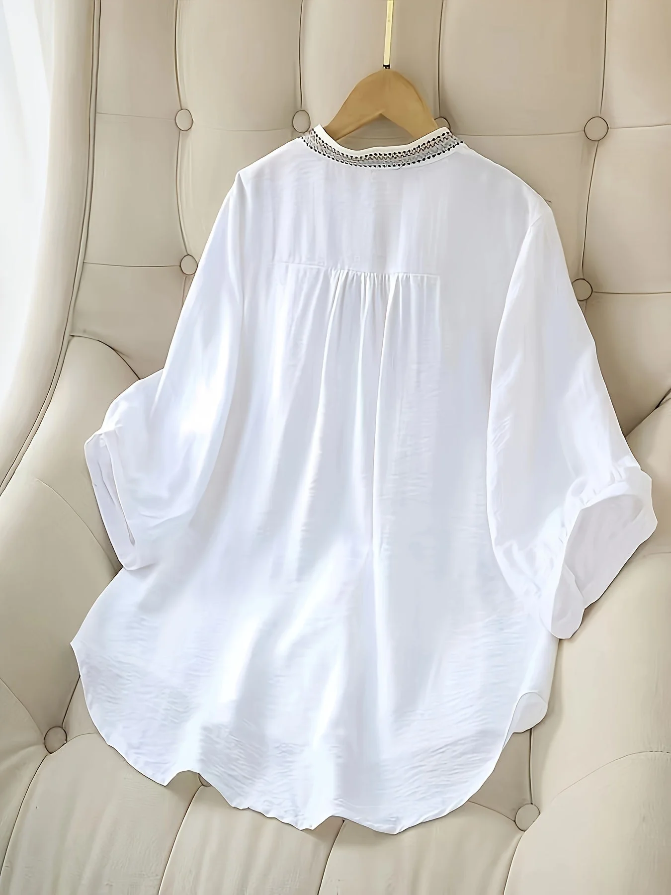 Blouse femme élégante à manches 3/4 style bohème chic brodée pour printemps et été - Image 3