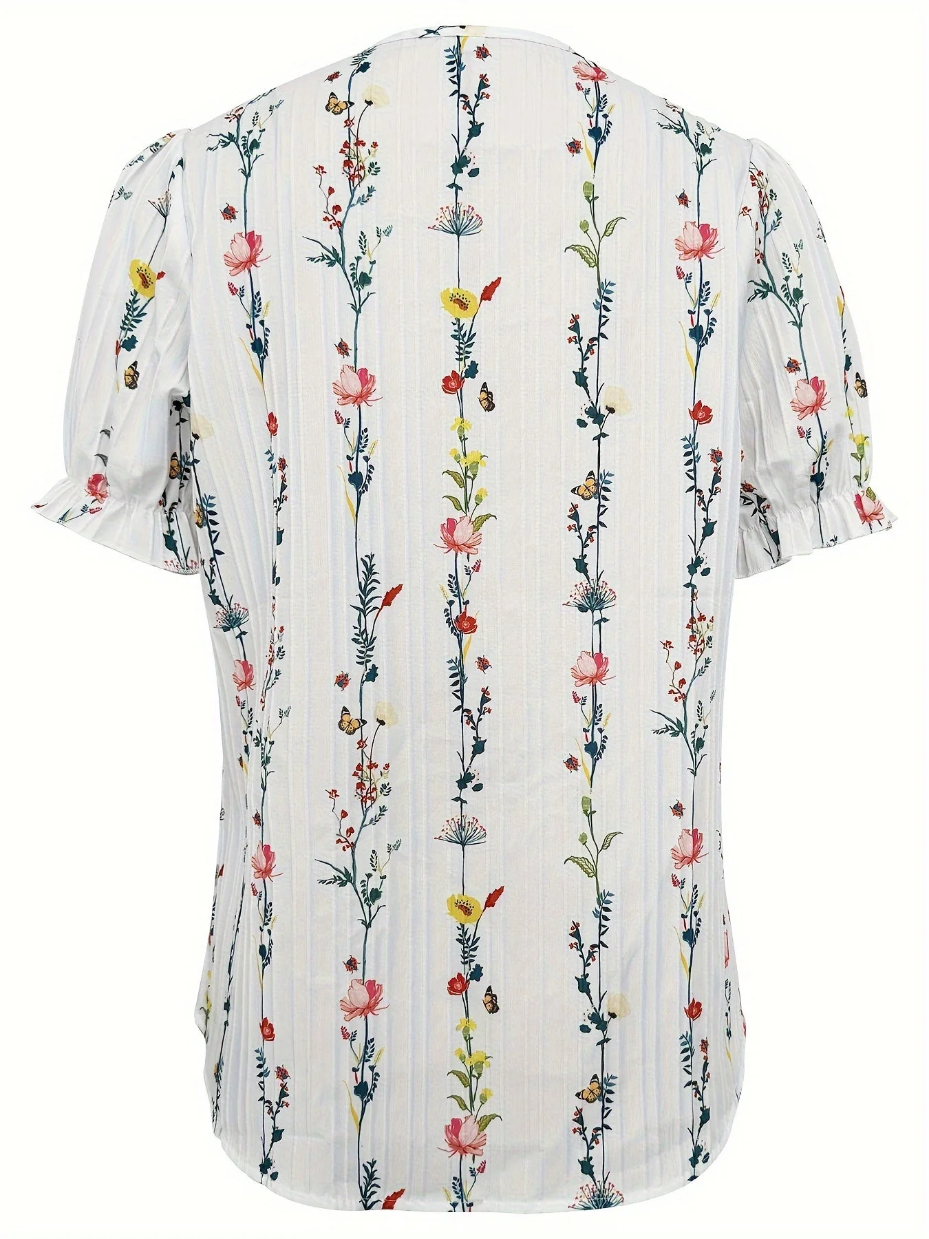 Blouse Femme Élégante à Manches Courtes, Col Volanté, Imprimé Floral, Style Décontracté Chic - Image 3