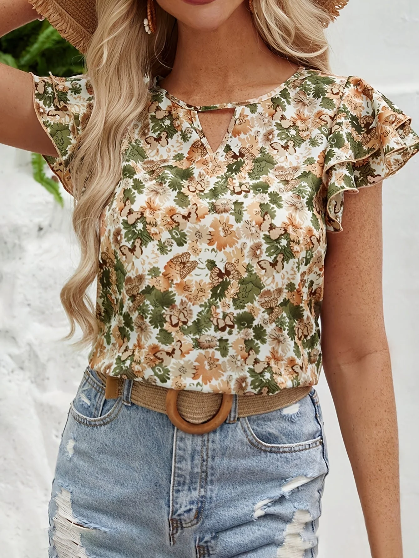 Blouse Femme Élégante à Manches Volants Style Estival Décontracté - Image 2