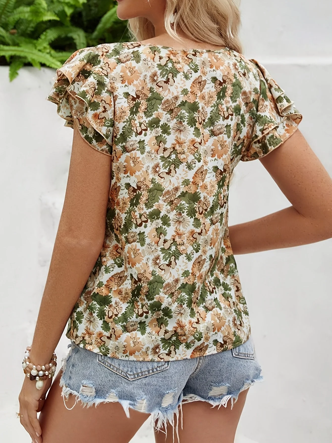 Blouse Femme Élégante à Manches Volants Style Estival Décontracté - Image 3