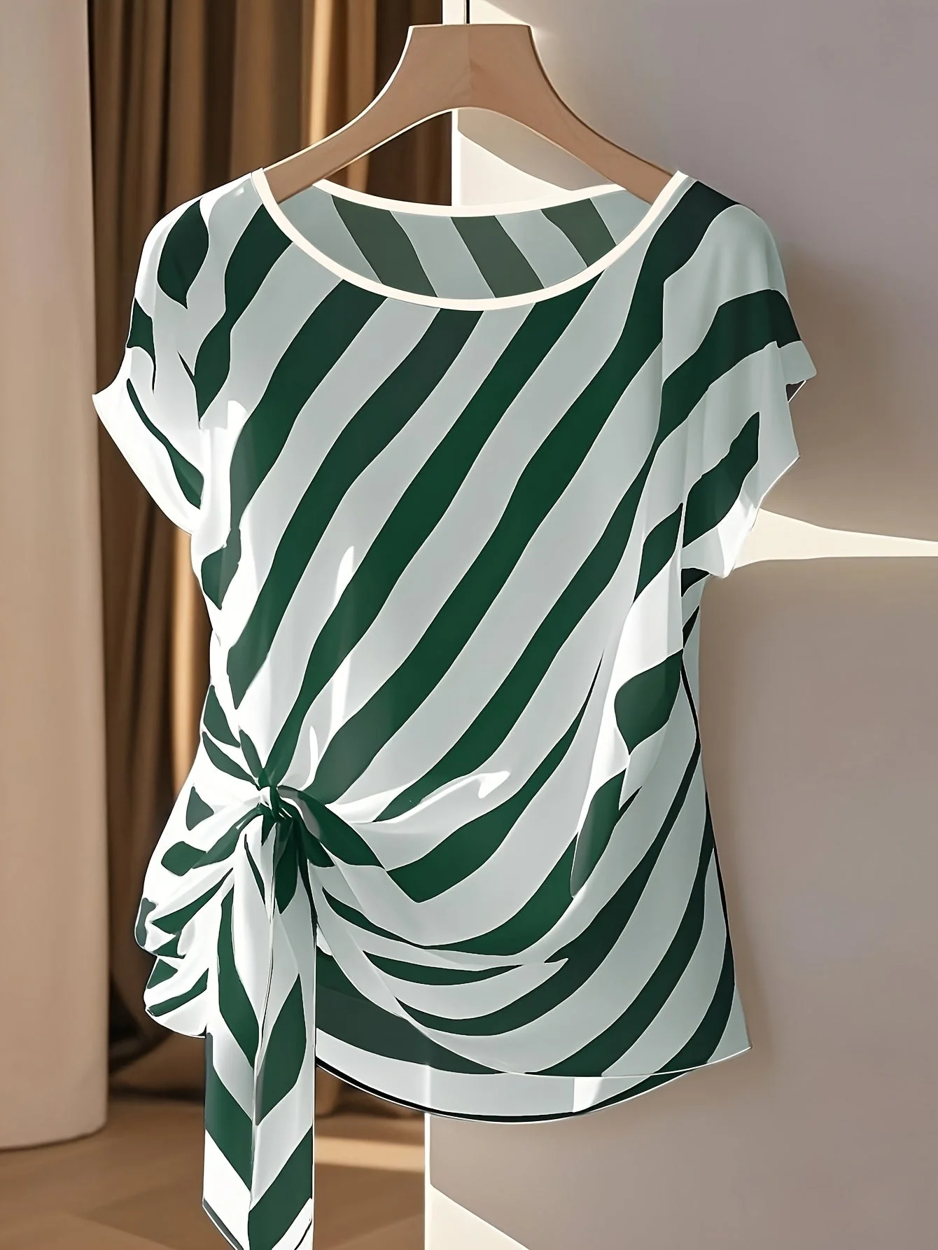 Blouse Femme Élégante à Motif Bohème pour Printemps/Été, Style Asymétrique avec Noeud Décoratif - Image 3
