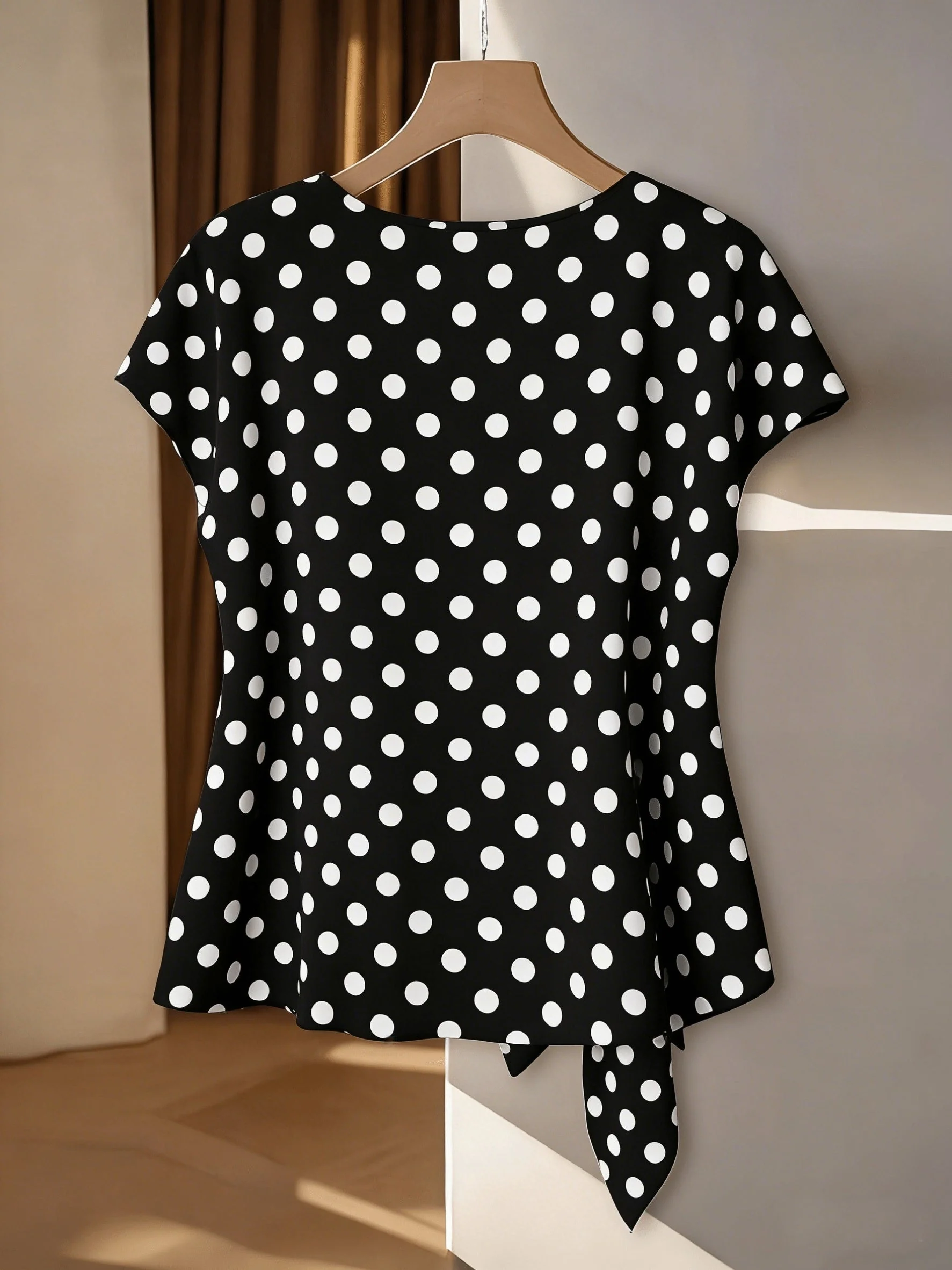 Blouse Femme Élégante à Motif Bohème pour Printemps/Été, Style Asymétrique avec Noeud Décoratif - Image 5