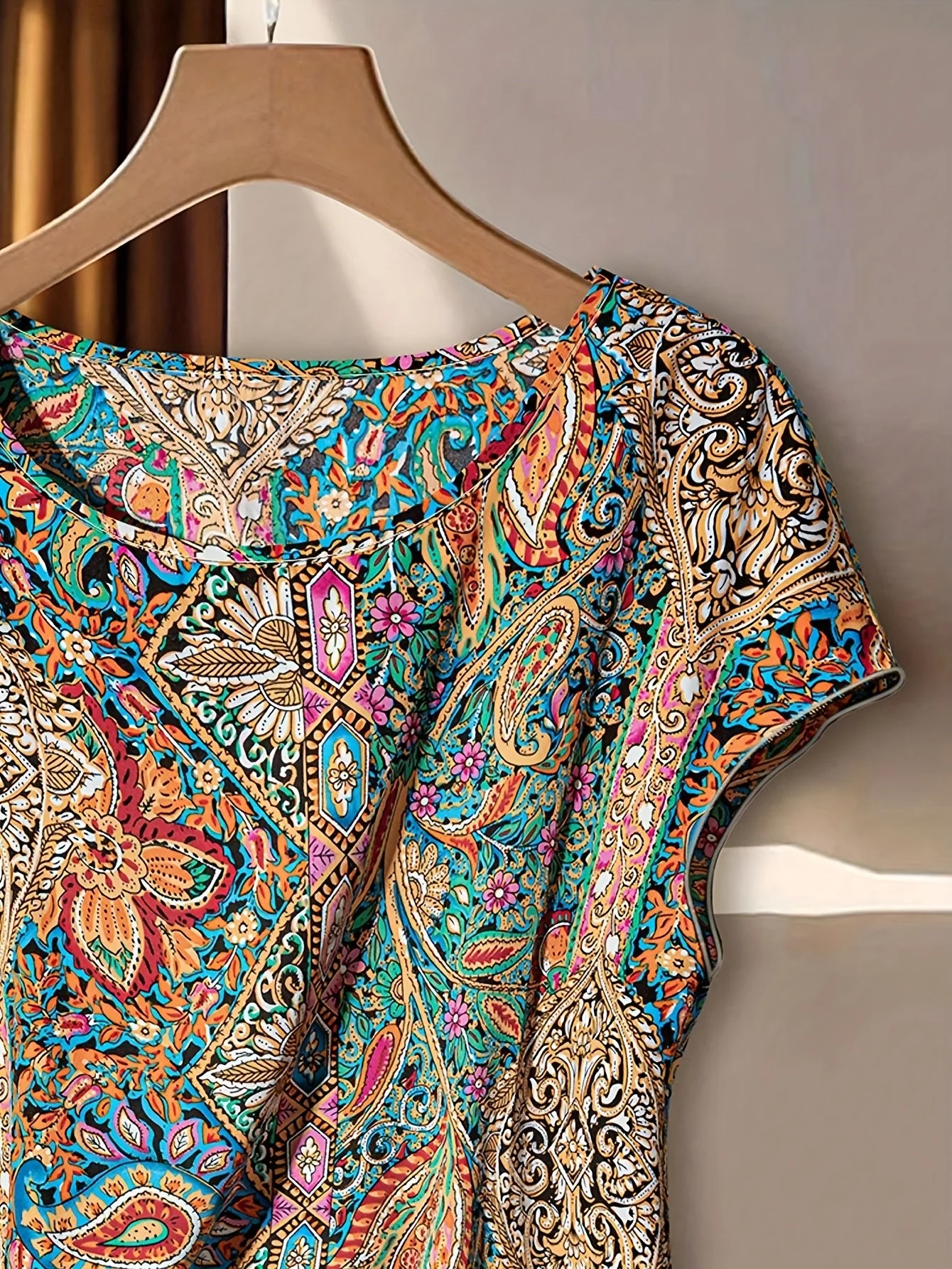 Blouse Femme Élégante à Motif Bohème pour Printemps/Été, Style Asymétrique avec Noeud Décoratif - Image 8