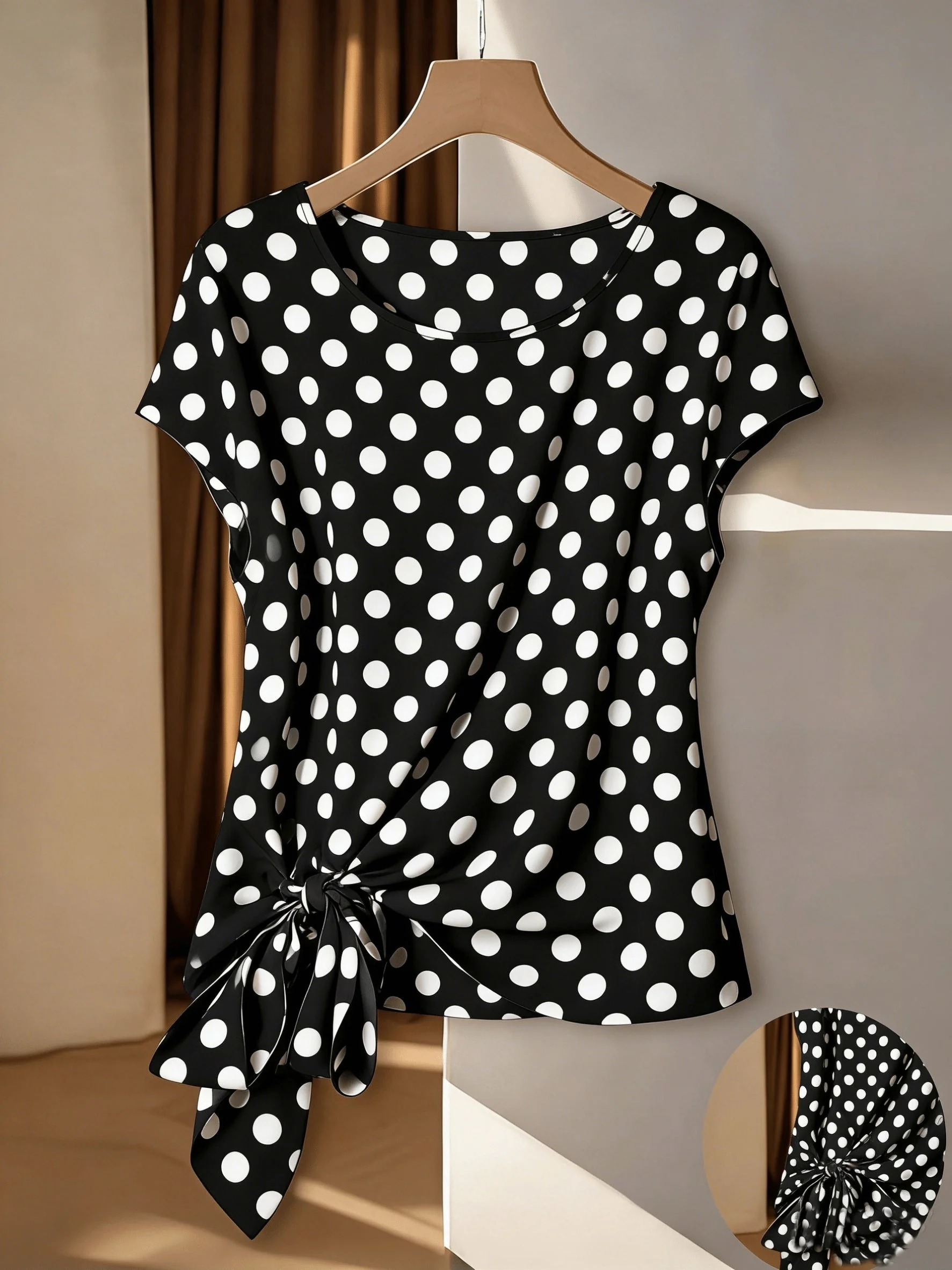 Blouse Femme Élégante à Motif Bohème pour Printemps/Été, Style Asymétrique avec Noeud Décoratif - Image 9