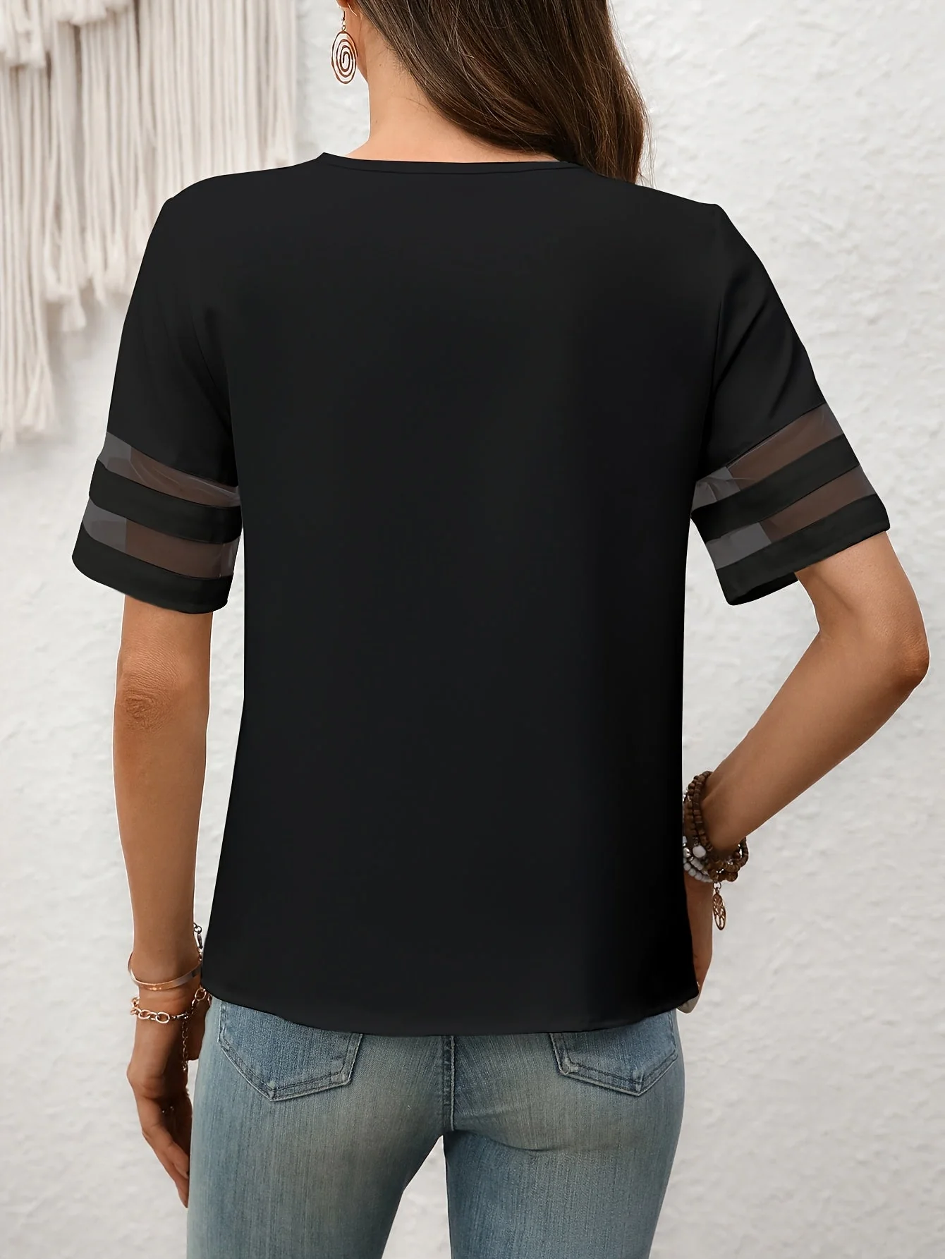 Blouse Femme Élégante à Motifs Fleurs Rétro Col Asymétrique Manches Courtes - Style Décontracté Chic - Image 5