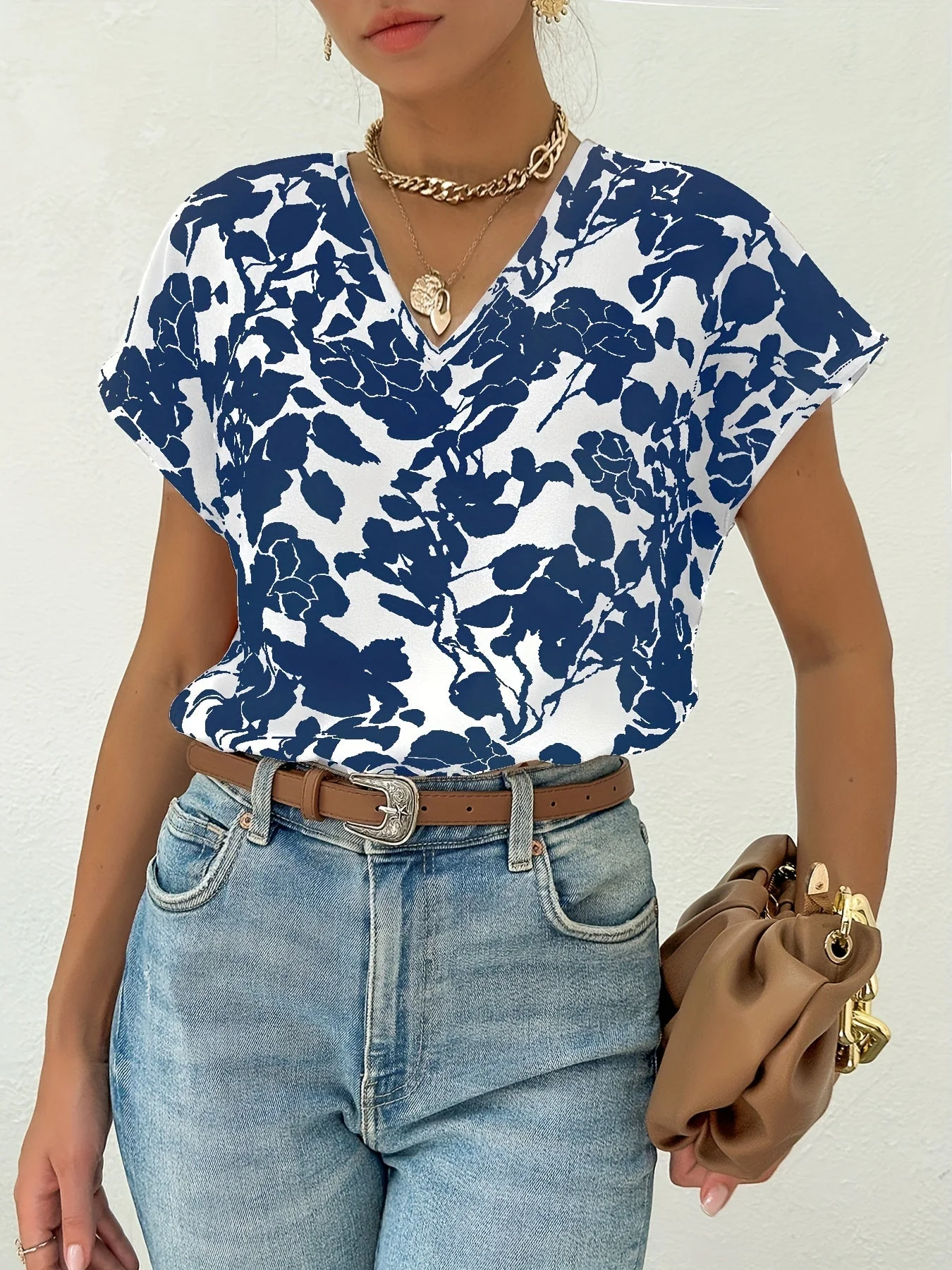 Blouse Femme Élégante Style Floral Col V pour Usage Quotidien et Professionnel - Image 2
