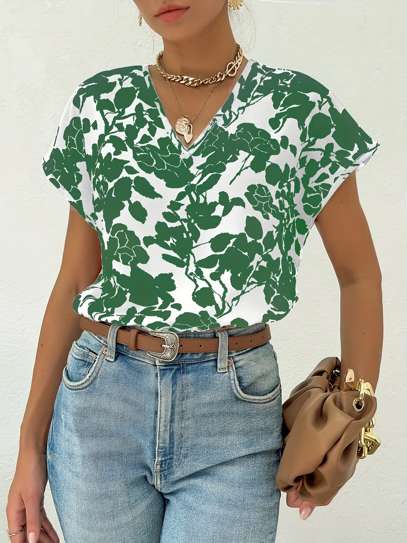 Blouse Femme Élégante Style Floral Col V pour Usage Quotidien et Professionnel - Image 3
