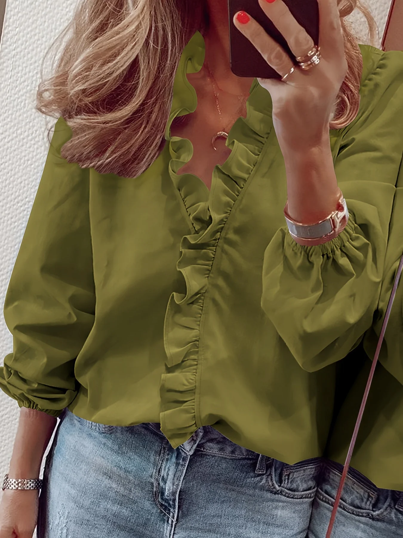 Blouse Femme Élégante à Volants Style Décontracté Chic pour le Printemps et l'Automne - Image 10