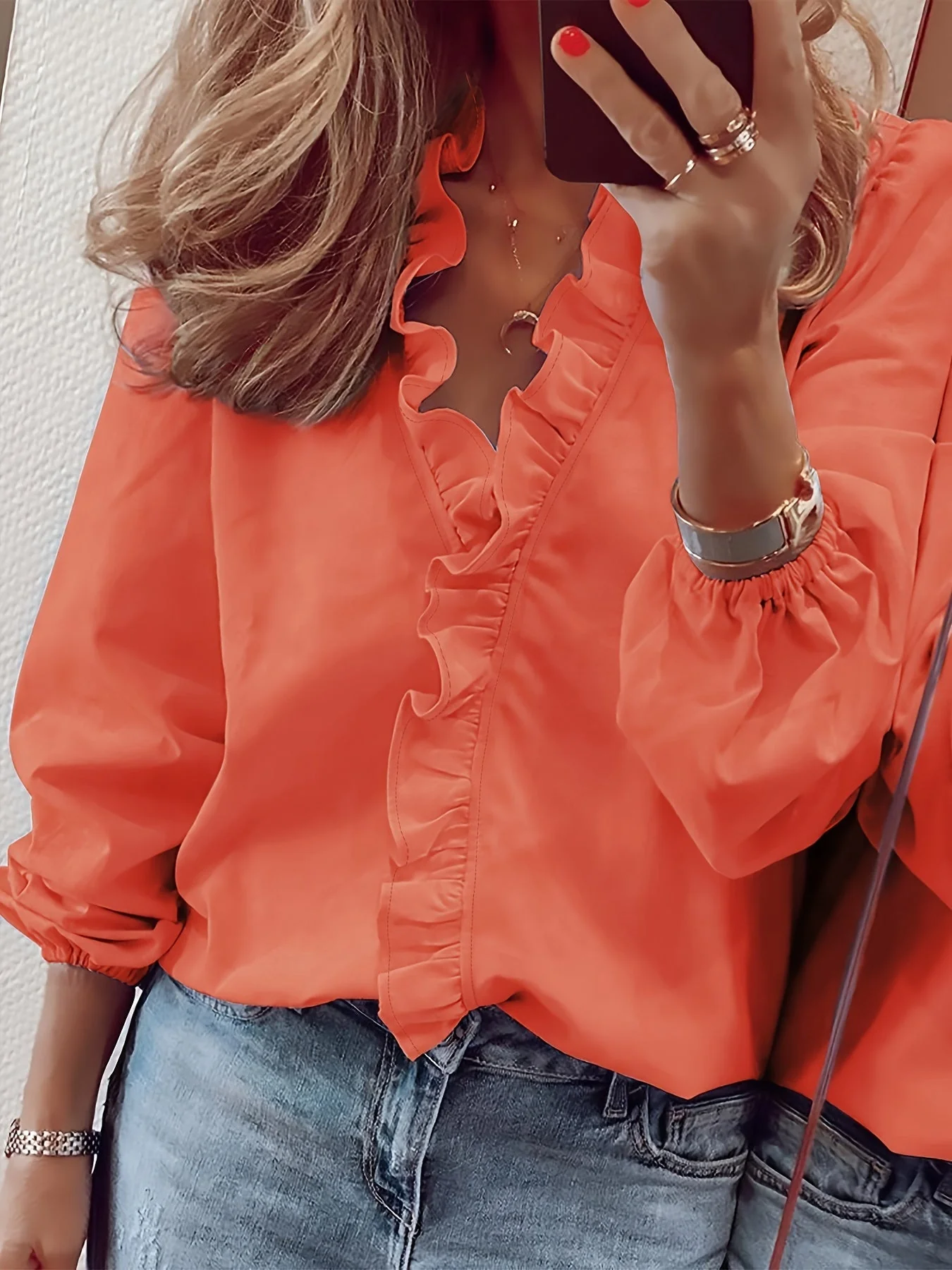 Blouse Femme Élégante à Volants Style Décontracté Chic pour le Printemps et l'Automne - Image 11
